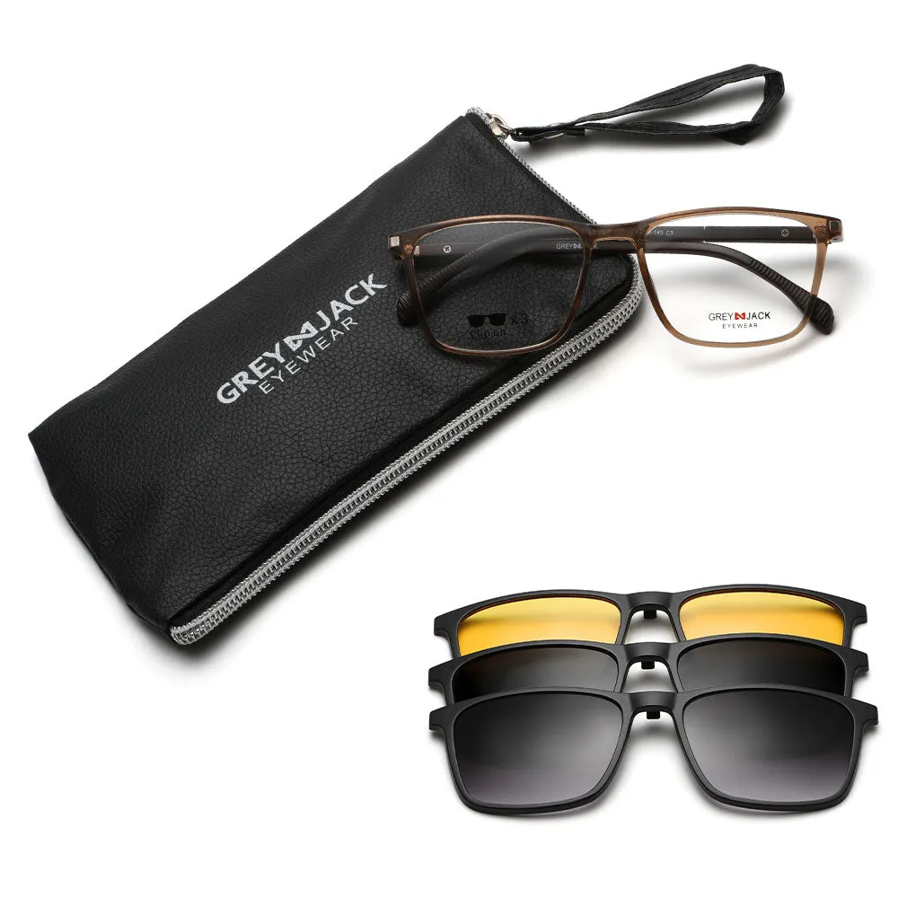 Polarized Rectangle Shape Clip On Glasses with 3PCS Magnetic Lens 10008