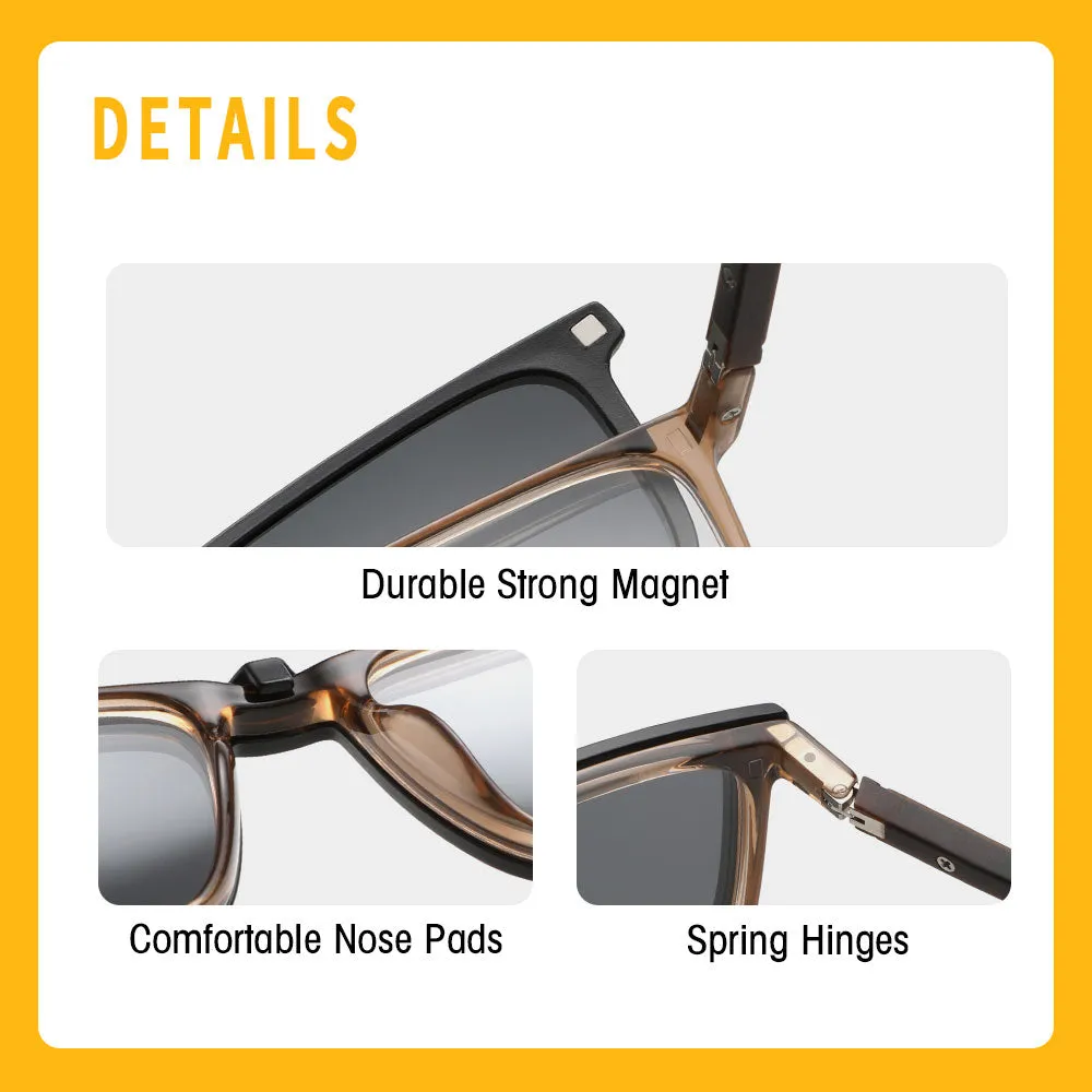 Polarized Rectangle Shape Clip On Glasses with 3PCS Magnetic Lens 10008