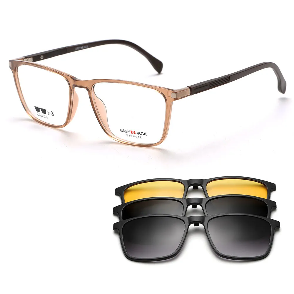 Polarized Rectangle Shape Clip On Glasses with 3PCS Magnetic Lens 10008