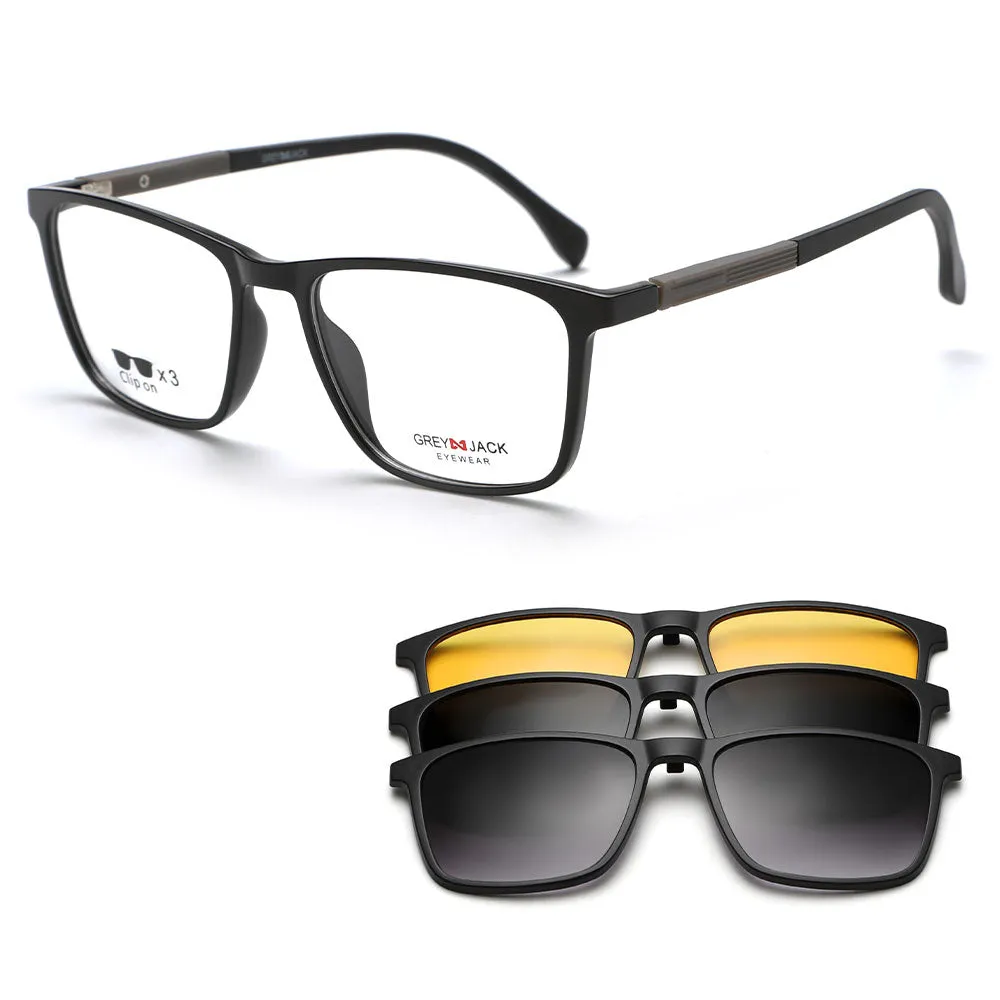 Polarized Rectangle Shape Clip On Glasses with 3PCS Magnetic Lens 10008