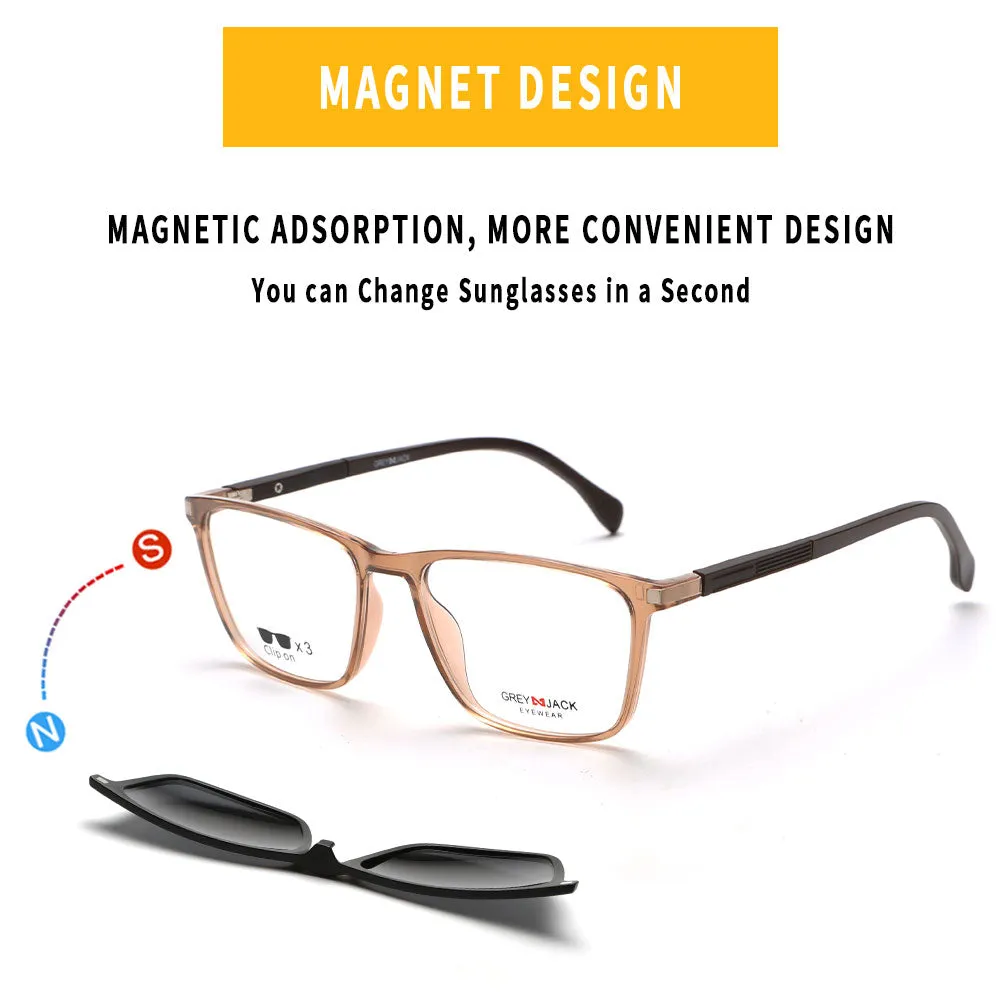 Polarized Rectangle Shape Clip On Glasses with 3PCS Magnetic Lens 10008