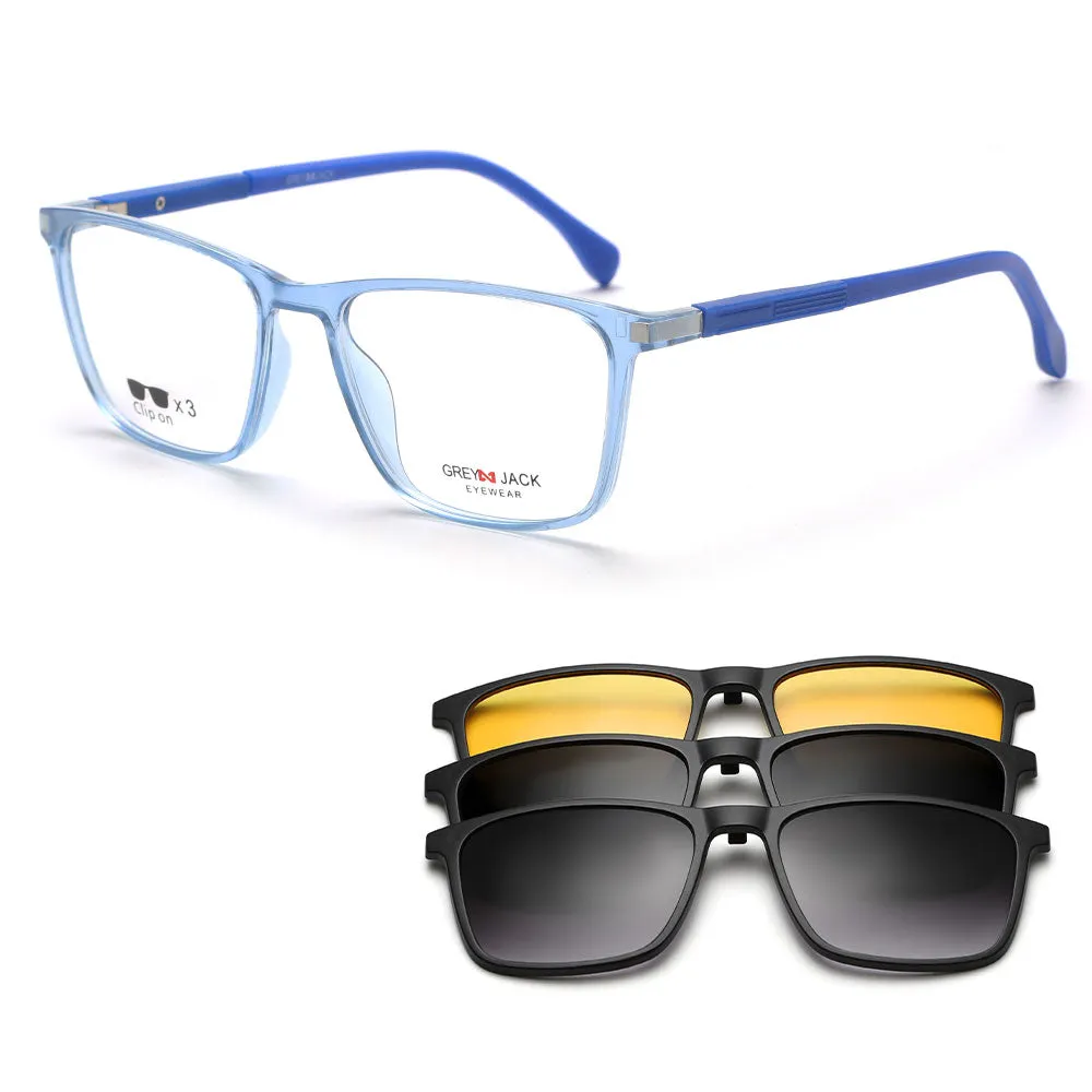 Polarized Rectangle Shape Clip On Glasses with 3PCS Magnetic Lens 10008