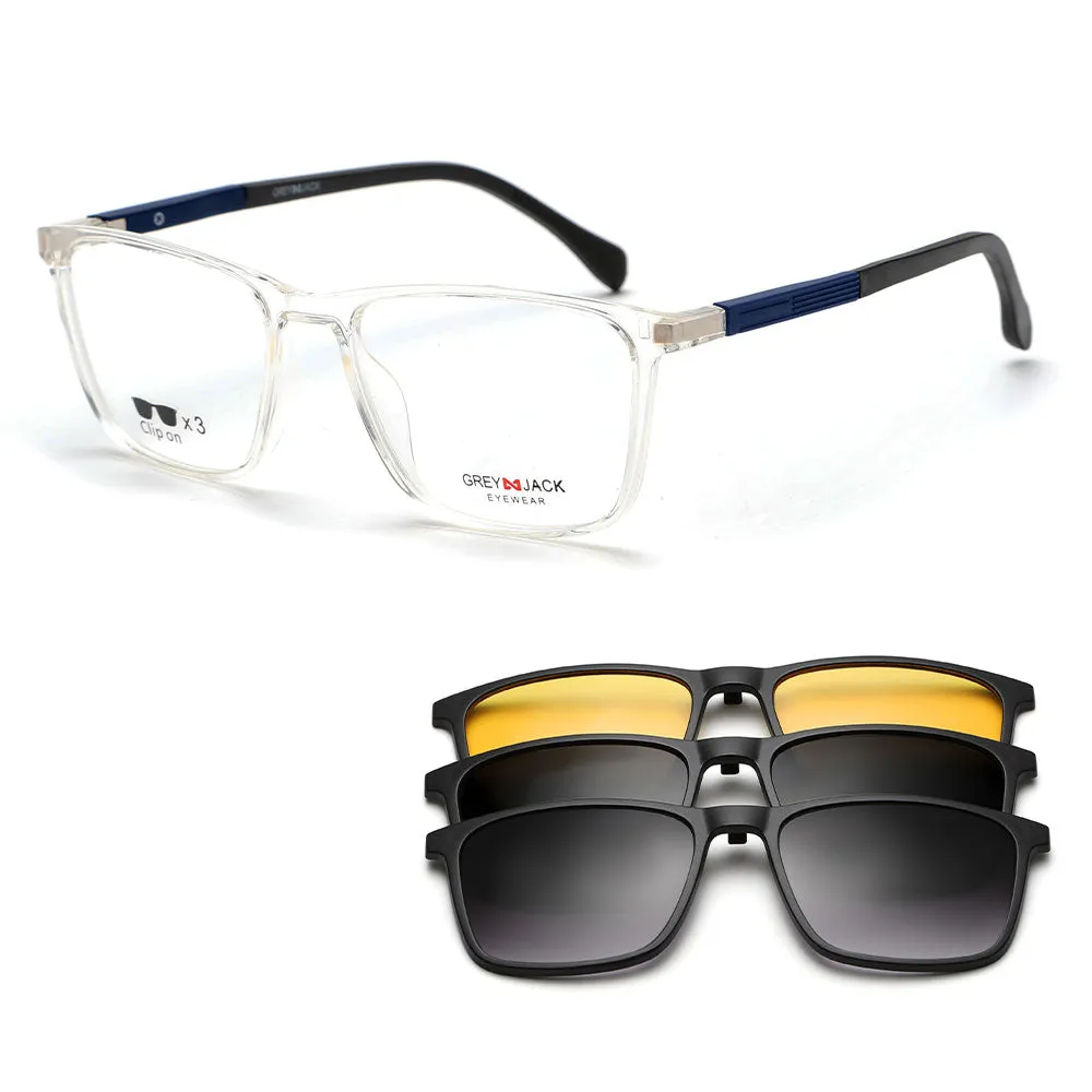 Polarized Rectangle Shape Clip On Glasses with 3PCS Magnetic Lens 10008
