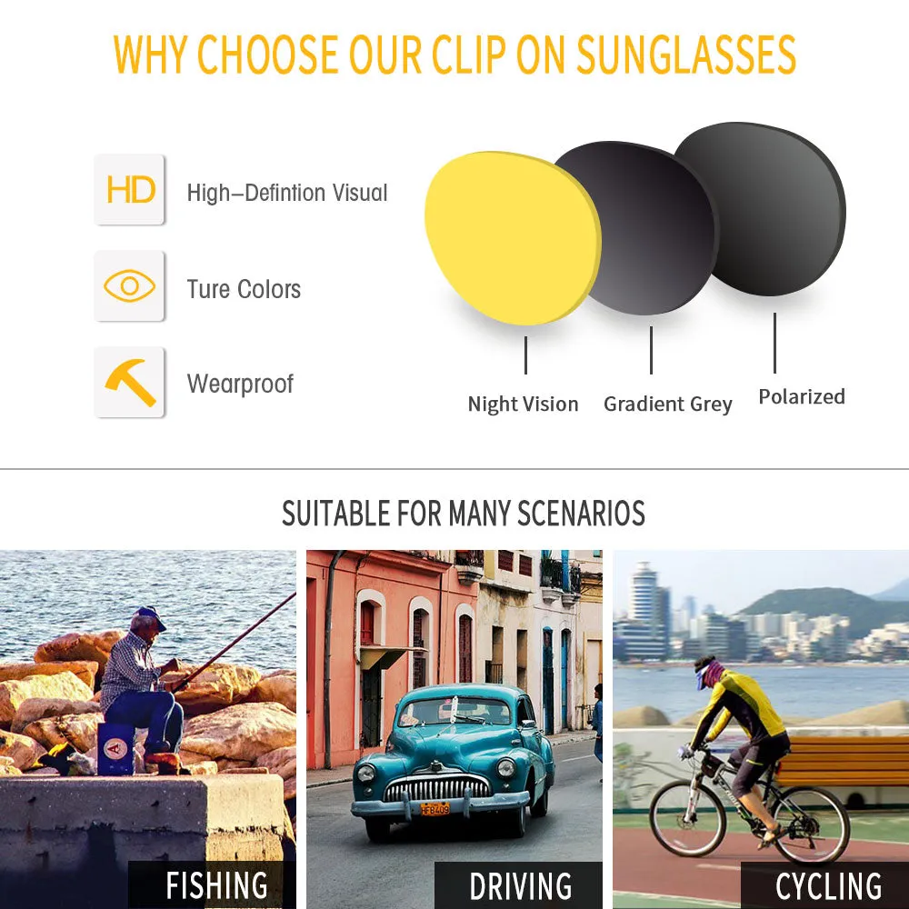 Polarized Rectangle Shape Clip On Glasses with 3PCS Magnetic Lens 10008