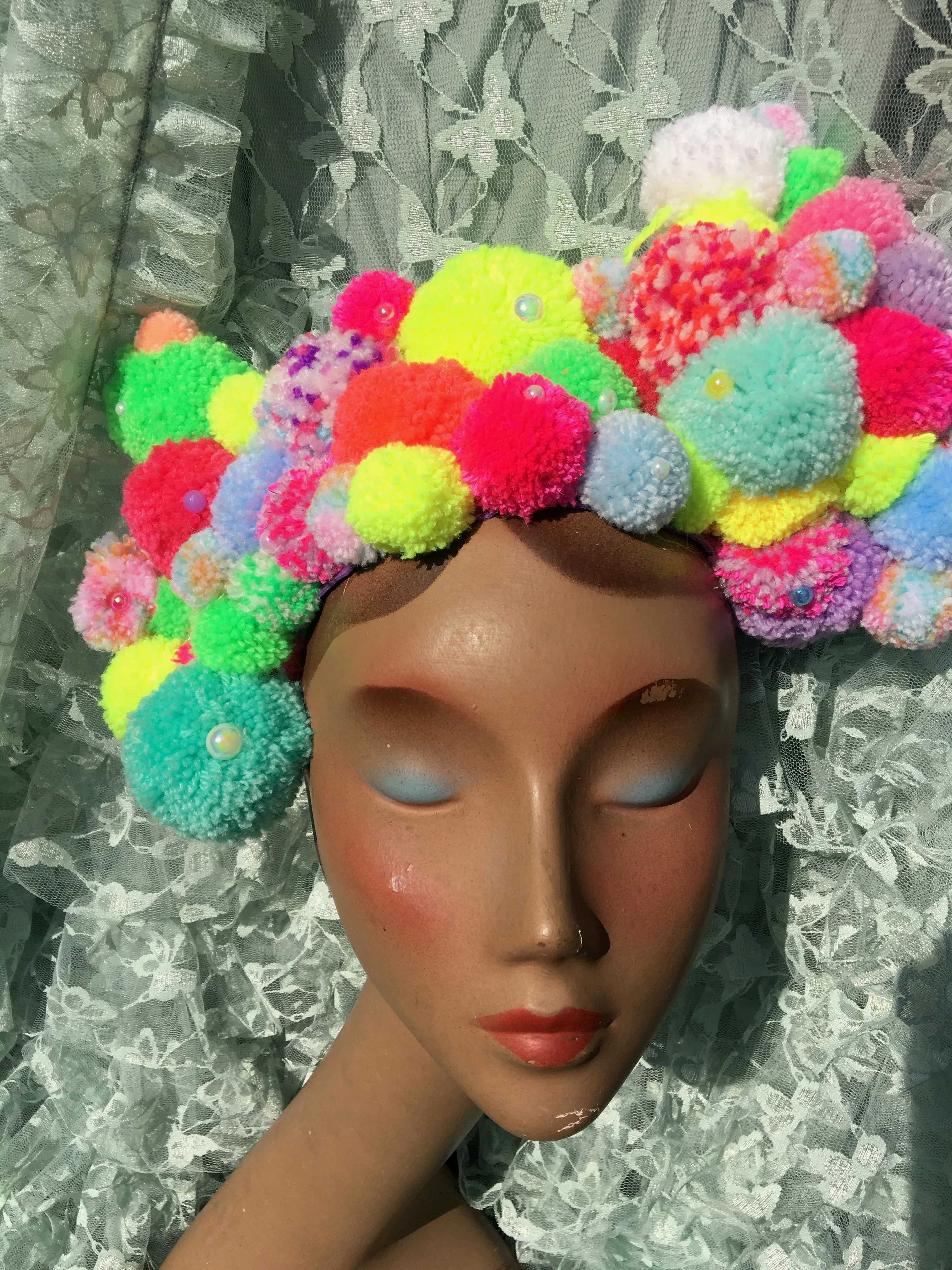 Pom pom Headband / Headdress / Neon / Fluro / Yellow / Pink / Festival