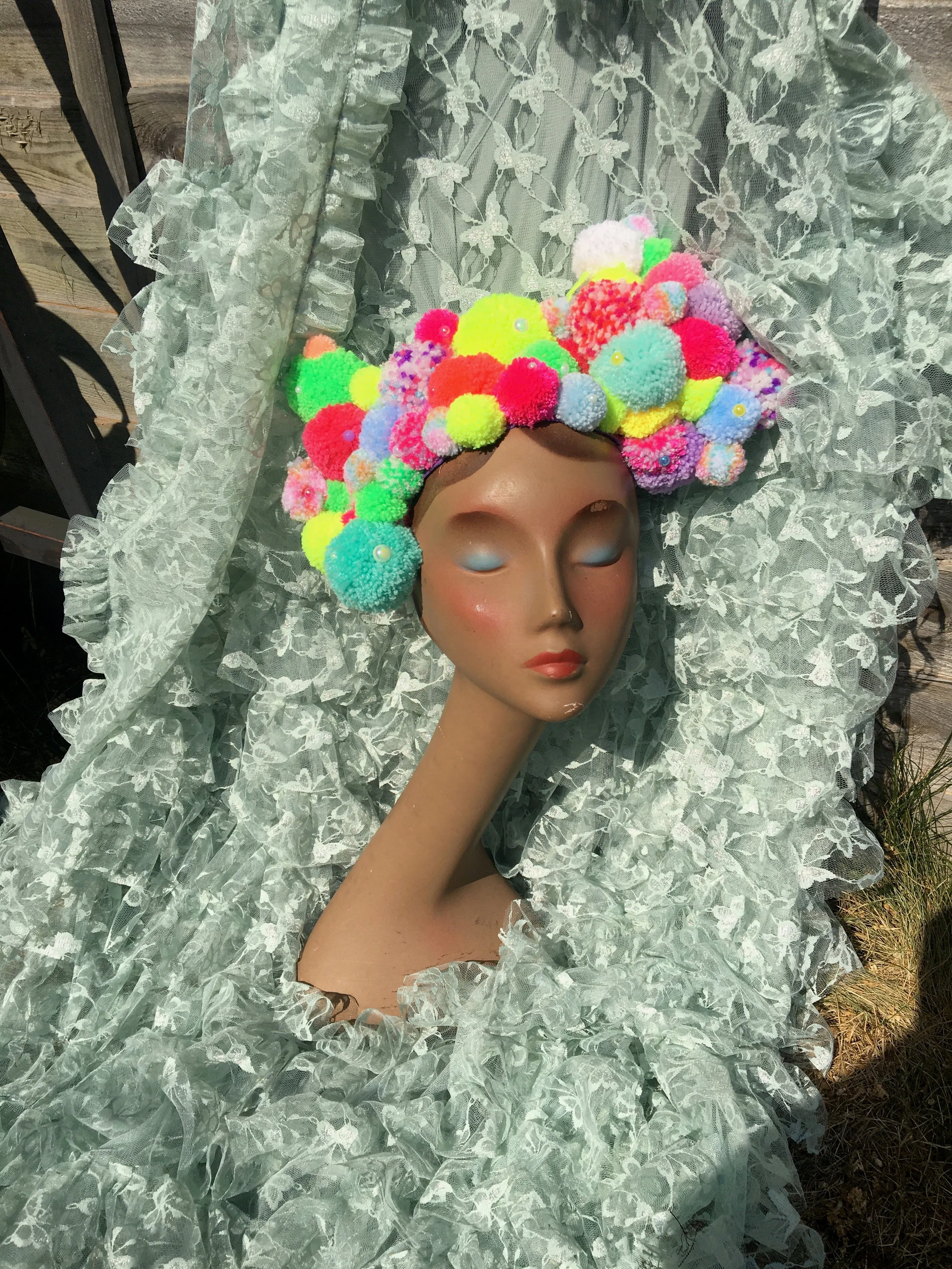 Pom pom Headband / Headdress / Neon / Fluro / Yellow / Pink / Festival