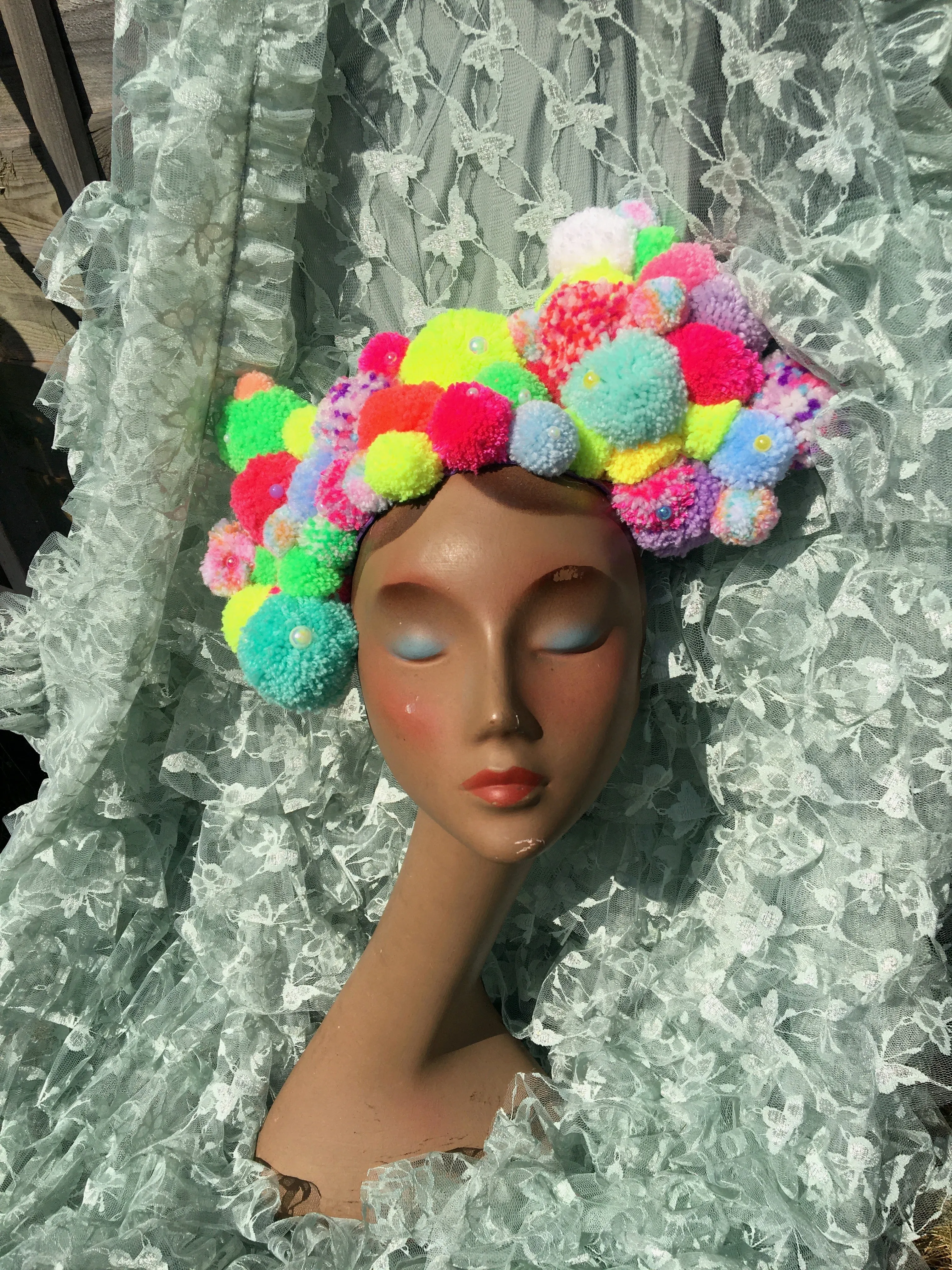 Pom pom Headband / Headdress / Neon / Fluro / Yellow / Pink / Festival