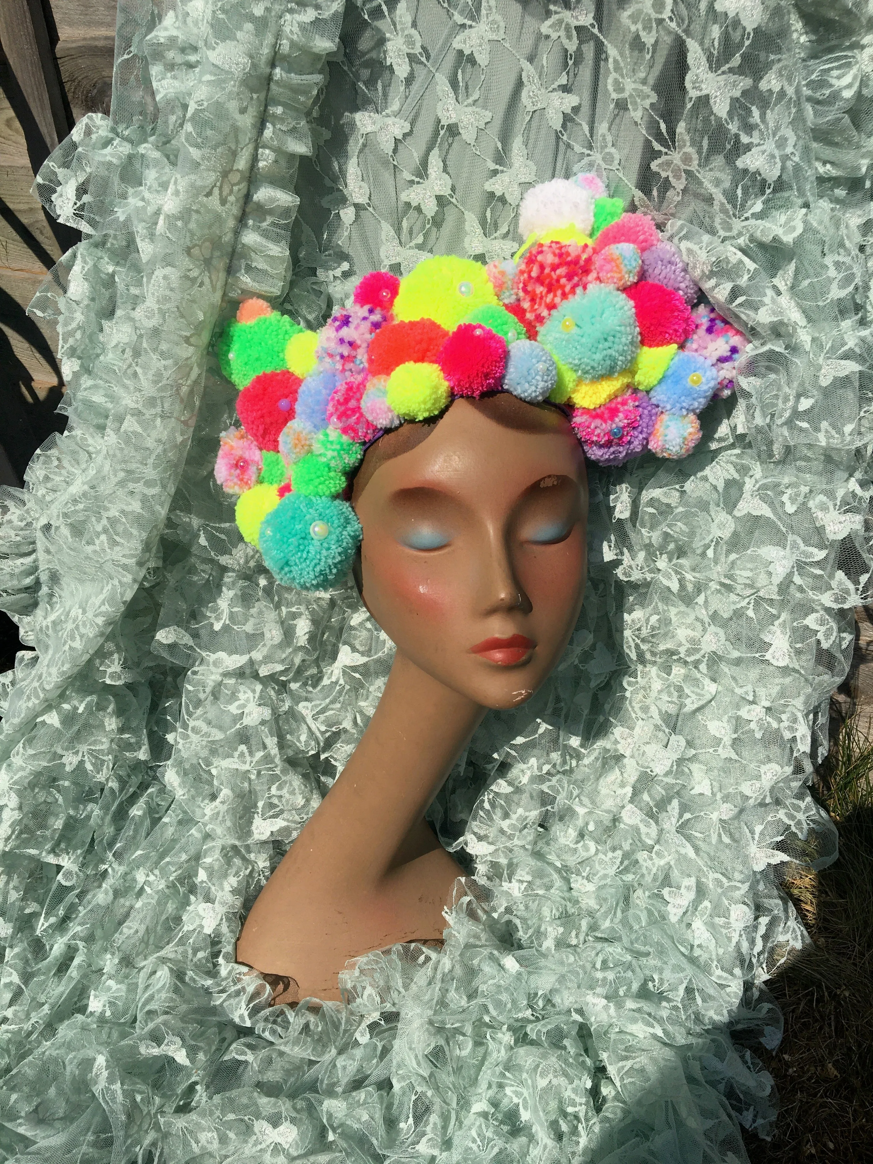Pom pom Headband / Headdress / Neon / Fluro / Yellow / Pink / Festival