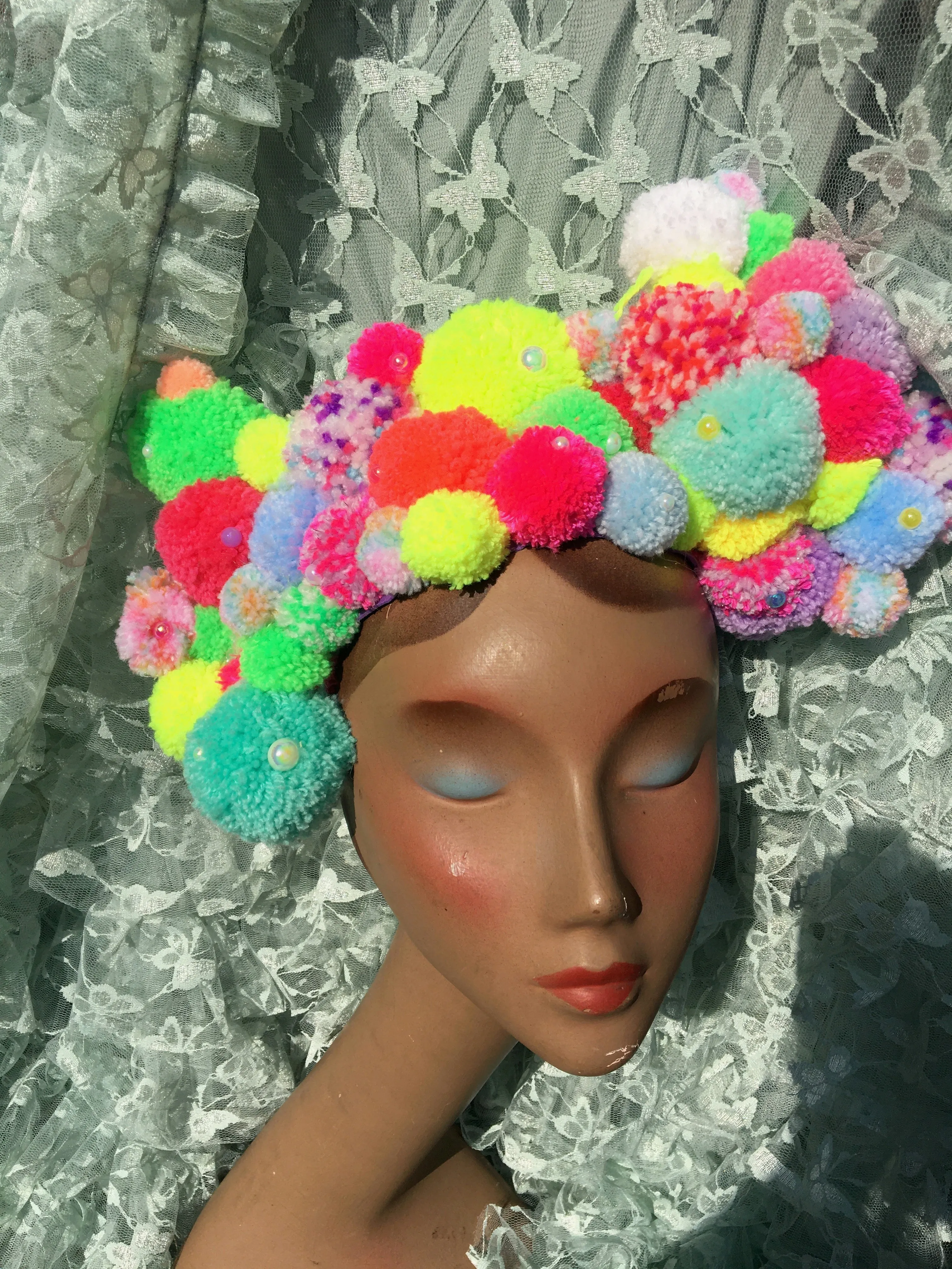 Pom pom Headband / Headdress / Neon / Fluro / Yellow / Pink / Festival