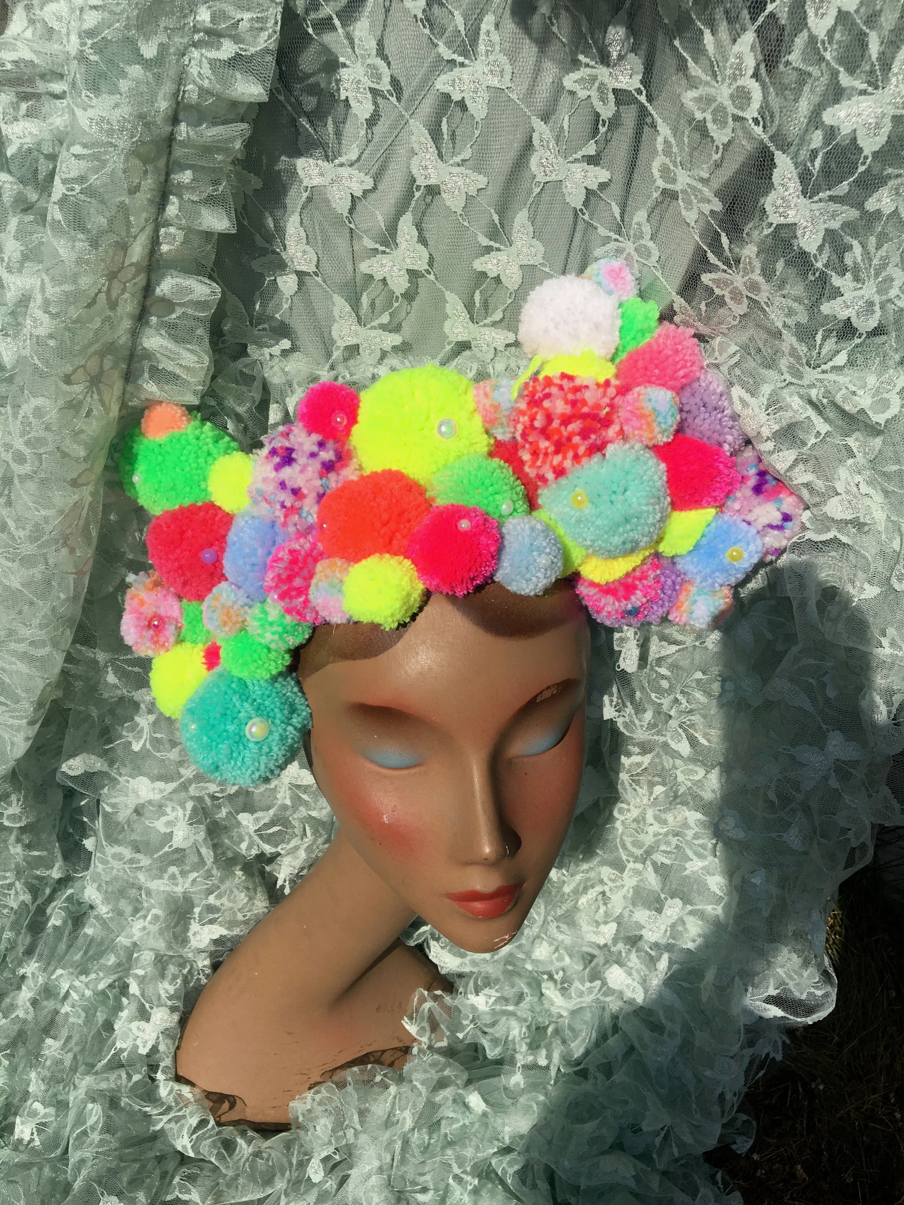 Pom pom Headband / Headdress / Neon / Fluro / Yellow / Pink / Festival