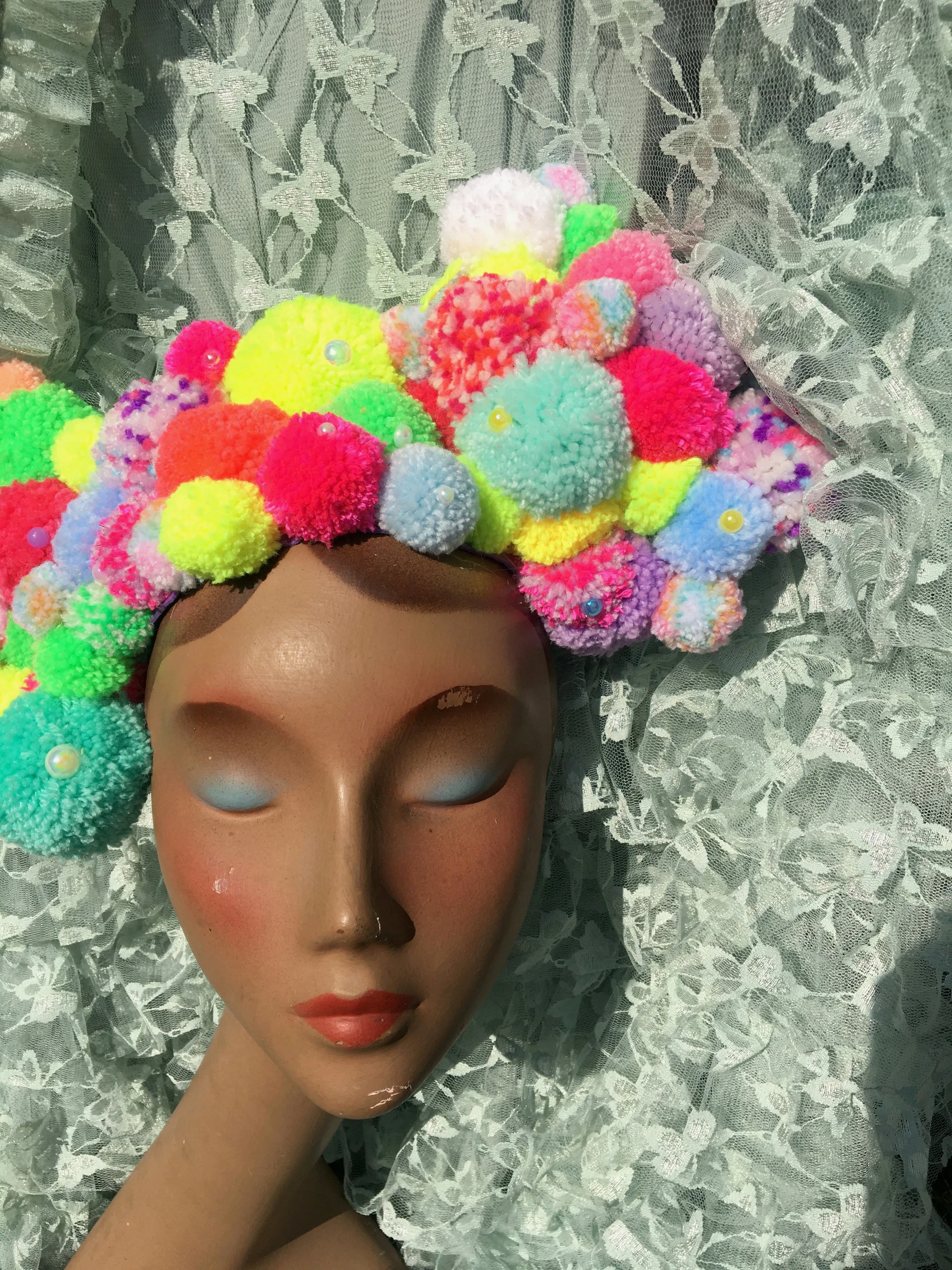 Pom pom Headband / Headdress / Neon / Fluro / Yellow / Pink / Festival