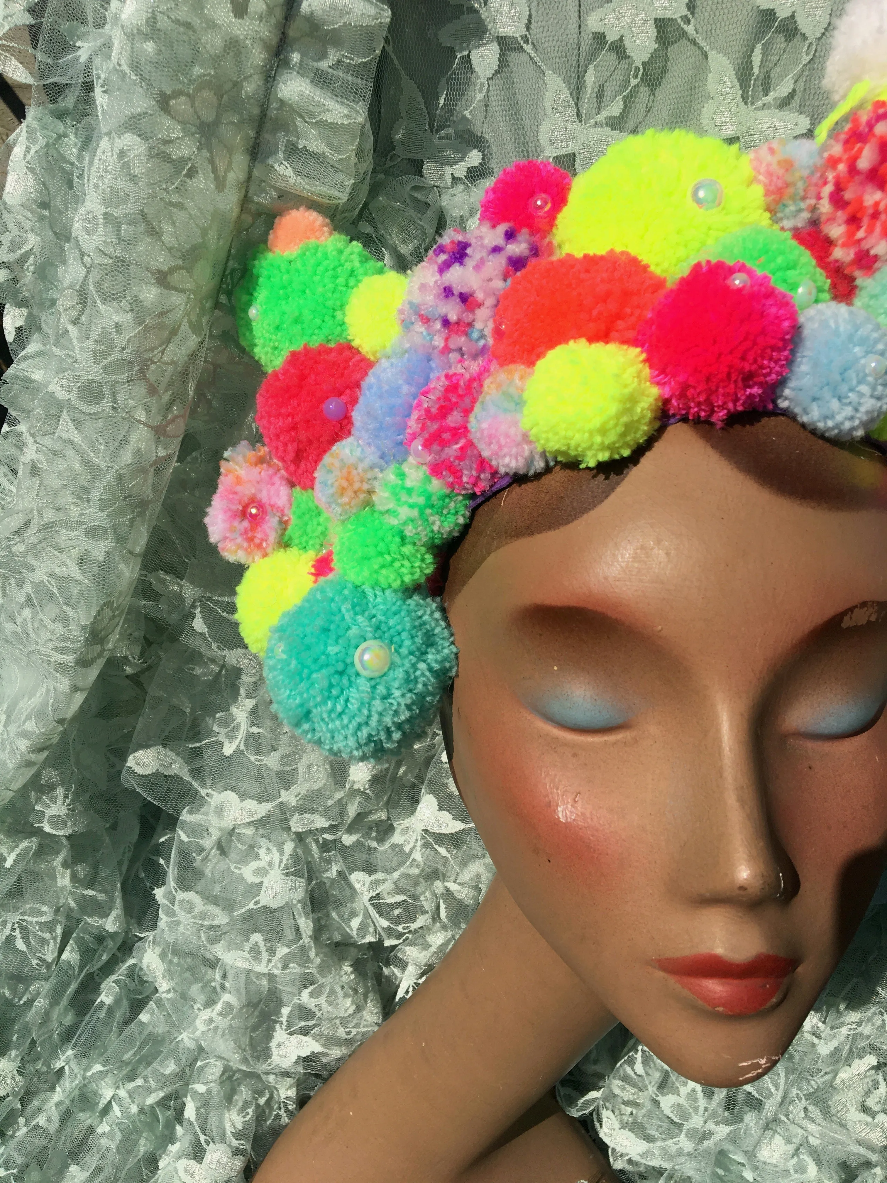 Pom pom Headband / Headdress / Neon / Fluro / Yellow / Pink / Festival