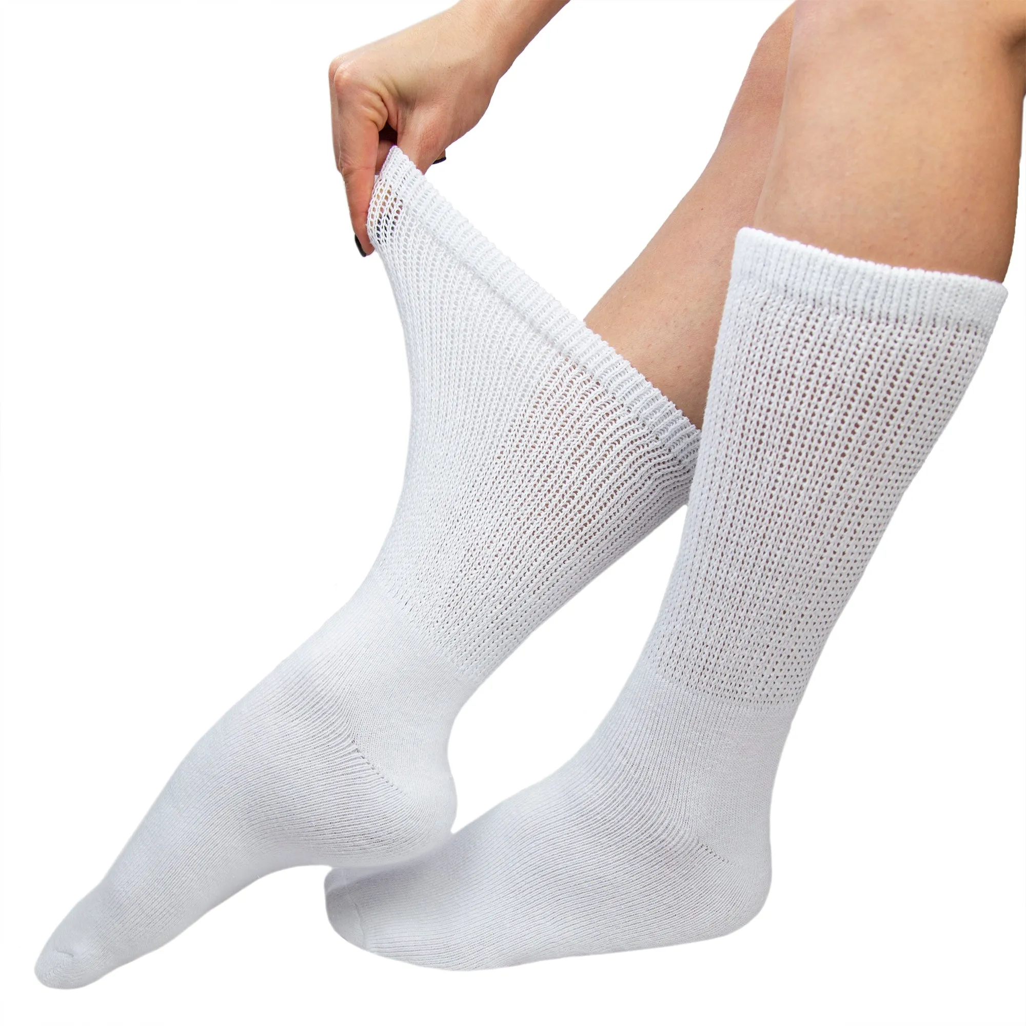 Premium Women’s White Soft Breathable Cotton Crew Socks, Non-Binding & Comfort Diabetic Socks (6 Pairs - Fits Shoe Size 6-11)