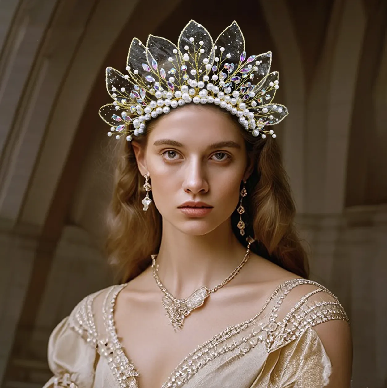 Queen Eliana's Crown Rhinestone Faux Pearls Headdress