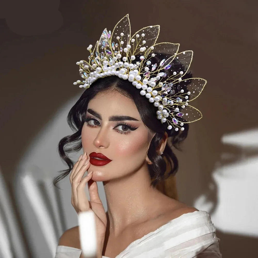 Queen Eliana's Crown Rhinestone Faux Pearls Headdress