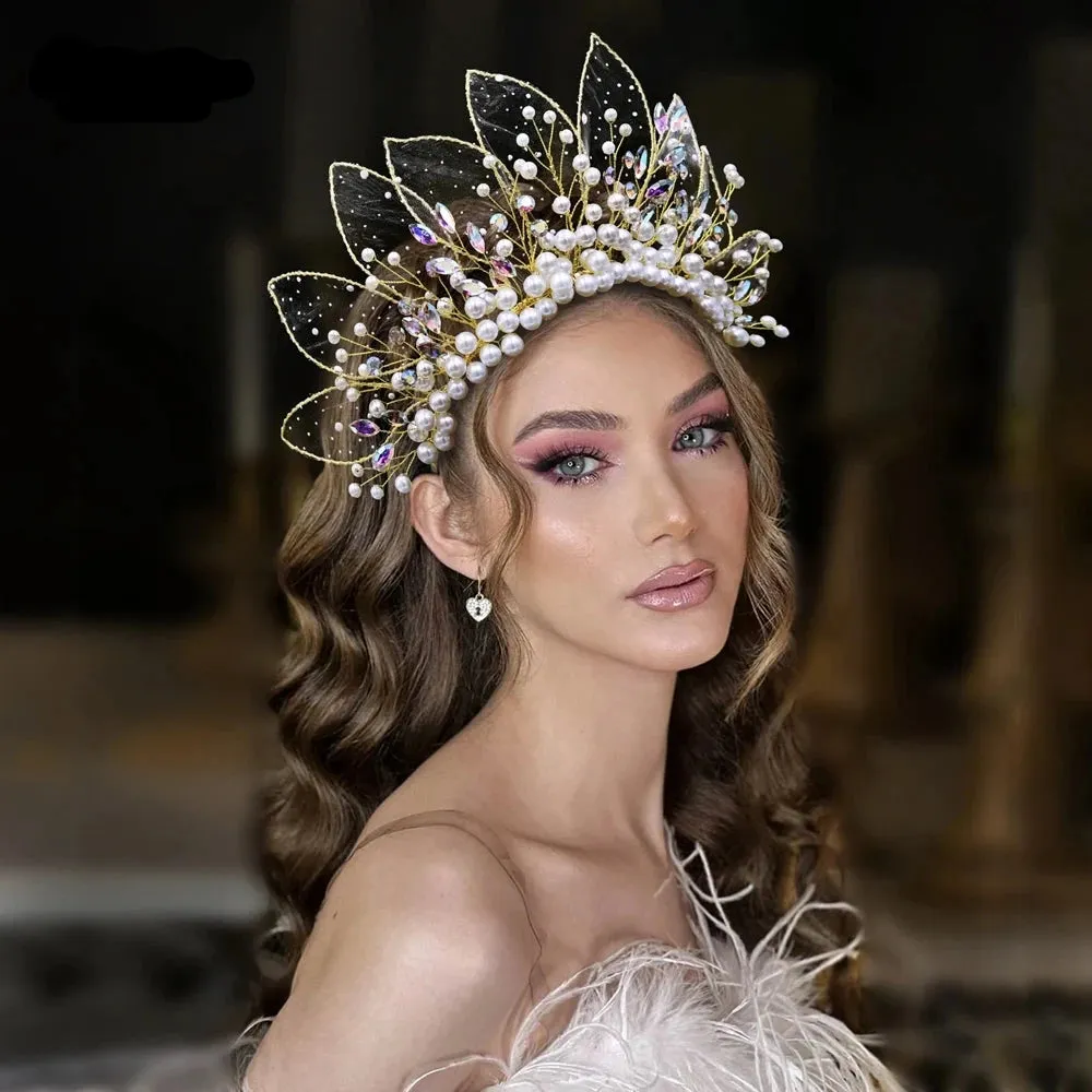 Queen Eliana's Crown Rhinestone Faux Pearls Headdress