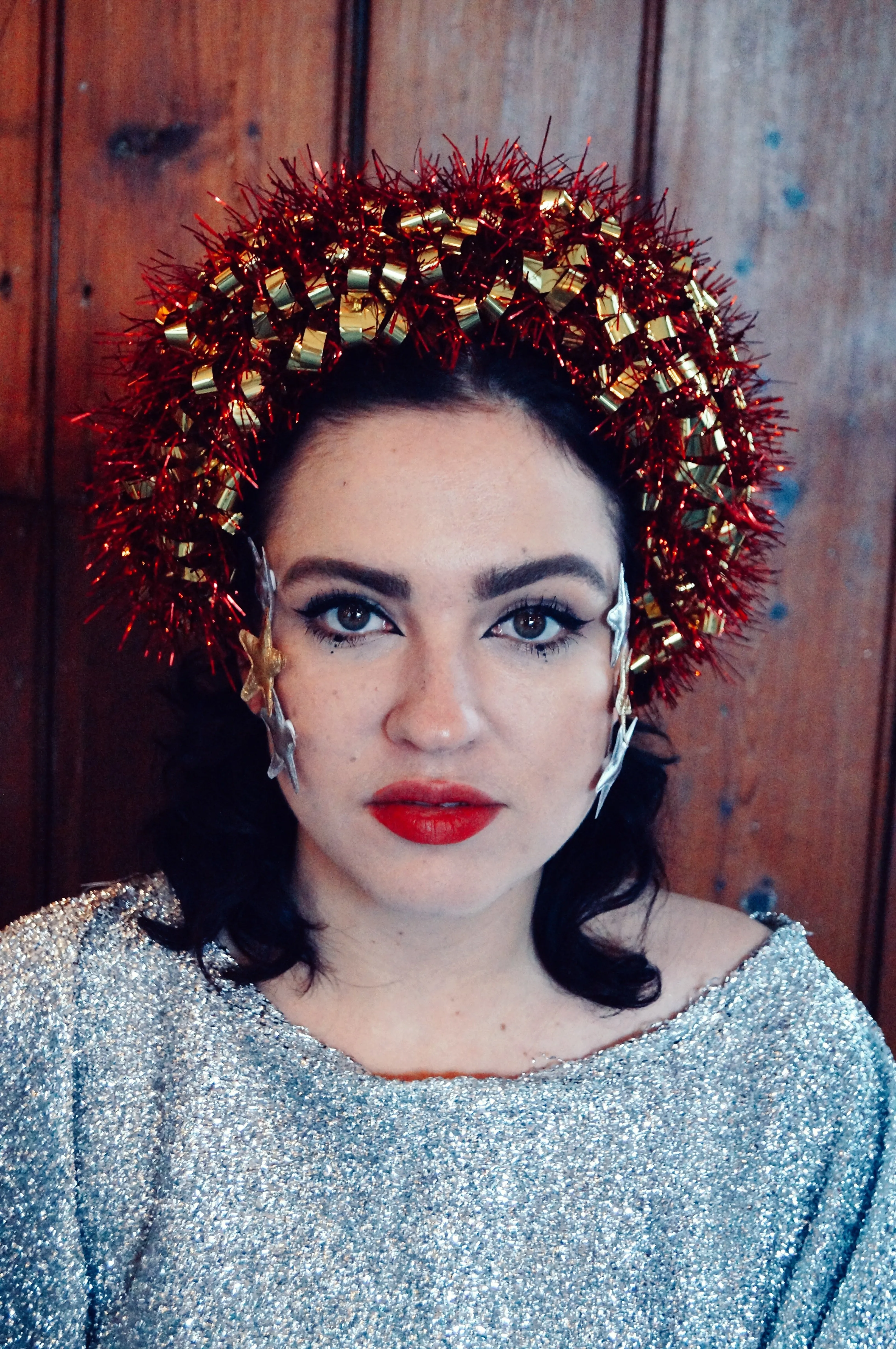 Red and Gold vintage tinsel headband