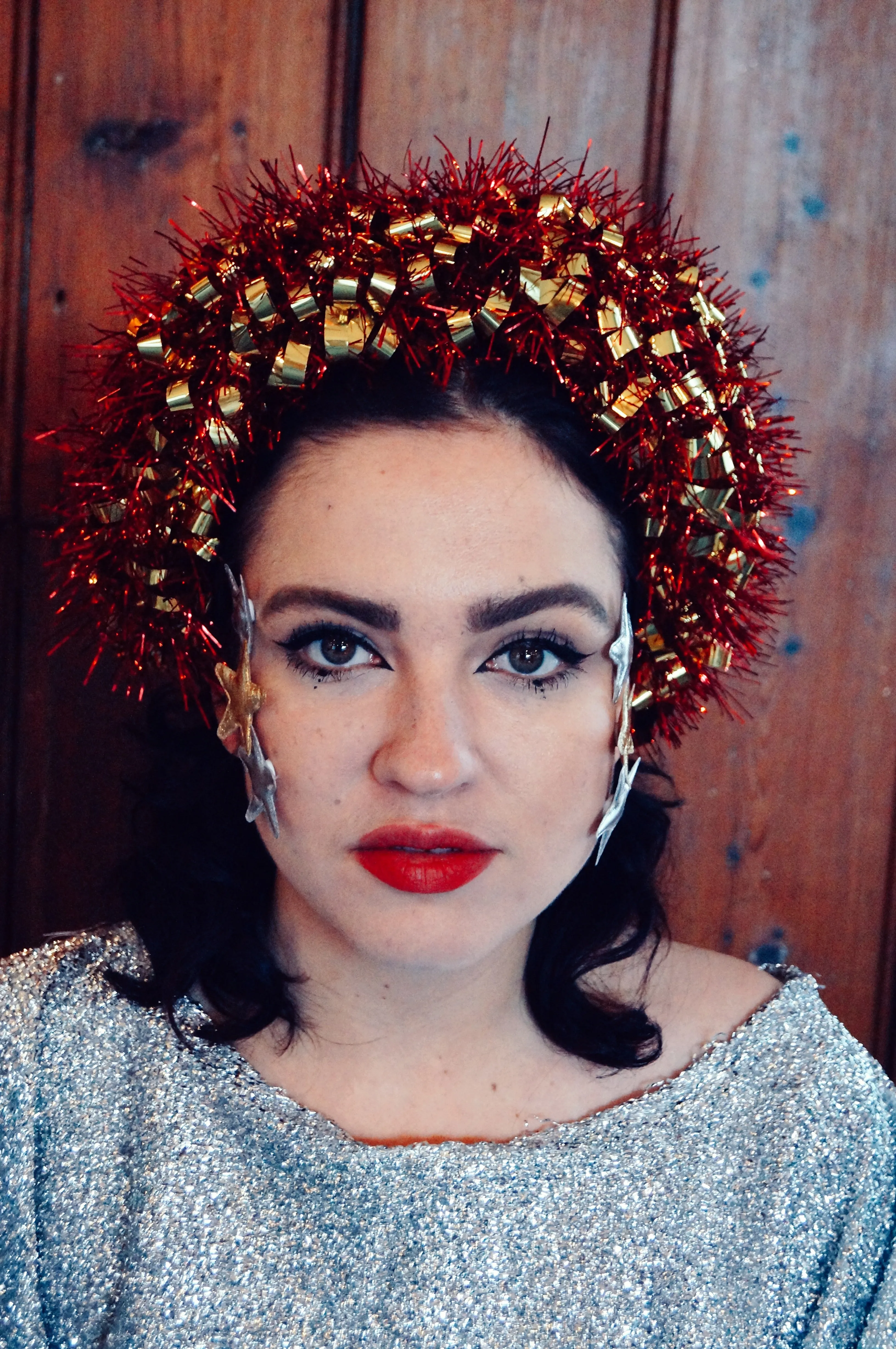 Red and Gold vintage tinsel headband