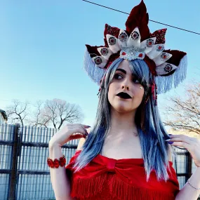 Red   White Leaf Crown Headdress