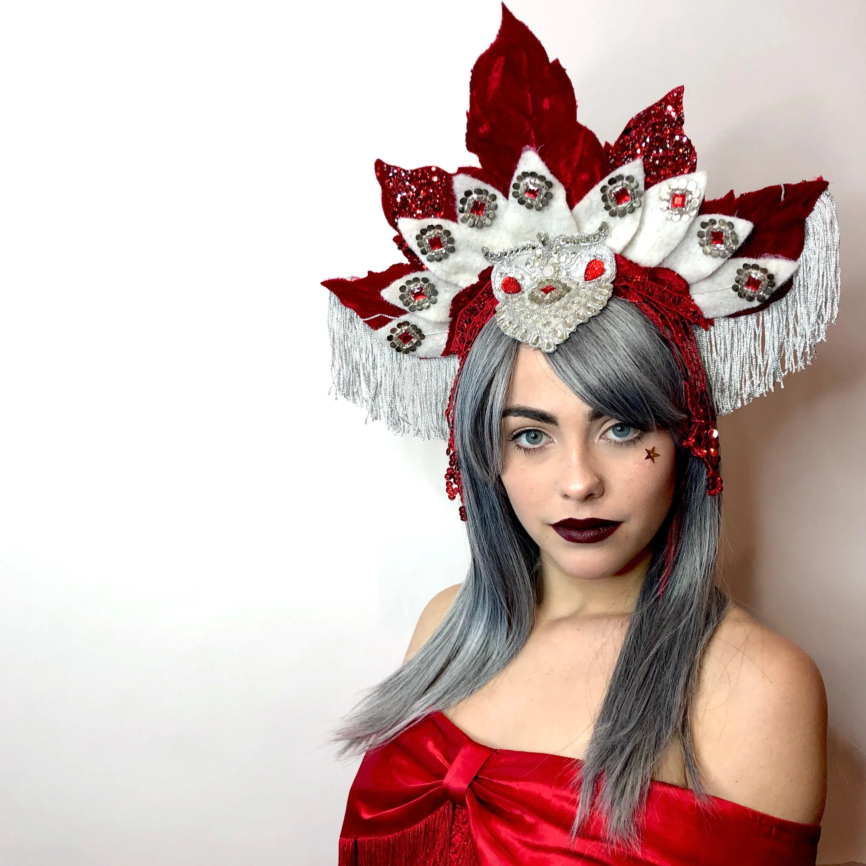 Red   White Leaf Crown Headdress