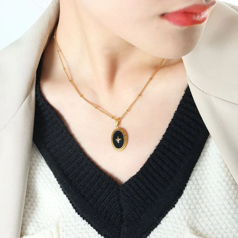 Retro Geometric Titanium Steel Pendant Necklace with French Colorful Design