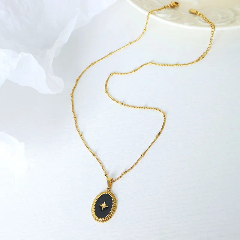 Retro Geometric Titanium Steel Pendant Necklace with French Colorful Design