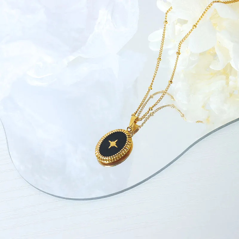 Retro Geometric Titanium Steel Pendant Necklace with French Colorful Design