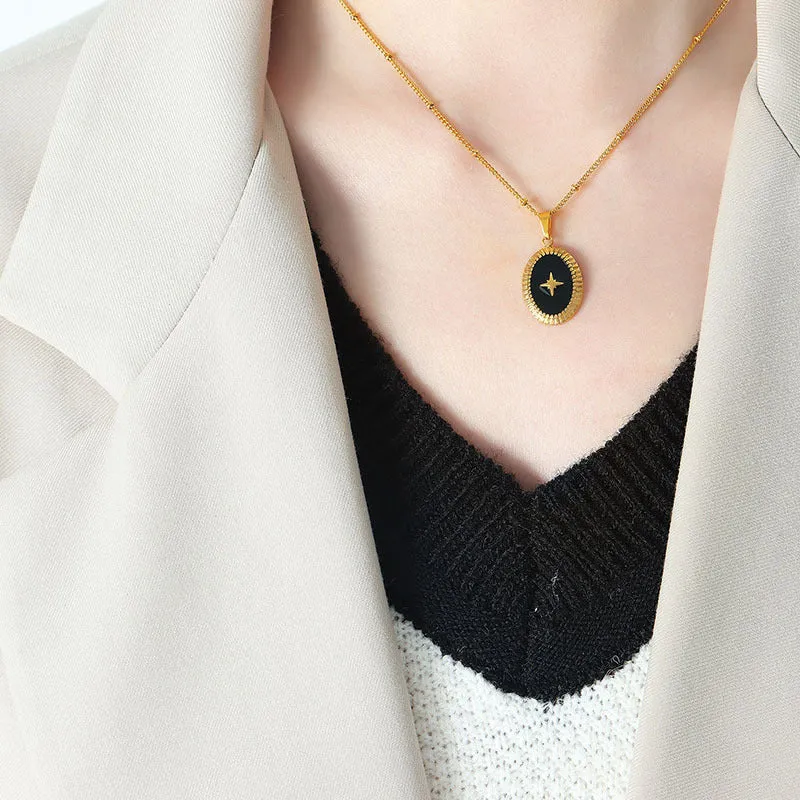 Retro Geometric Titanium Steel Pendant Necklace with French Colorful Design