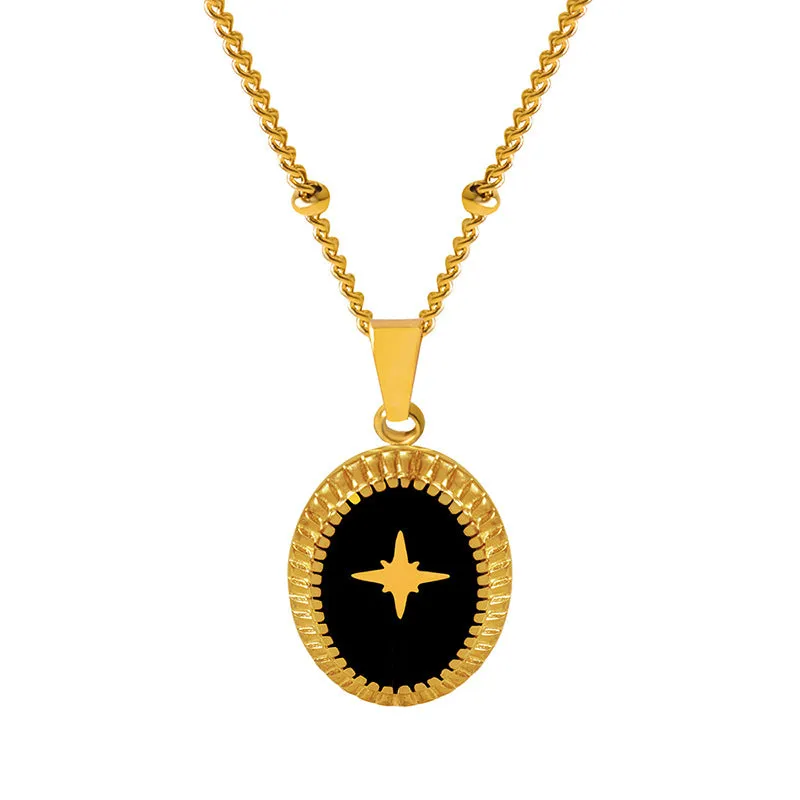 Retro Geometric Titanium Steel Pendant Necklace with French Colorful Design