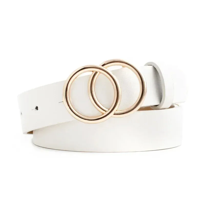 Retro Leather Belt with Double Round Buckle