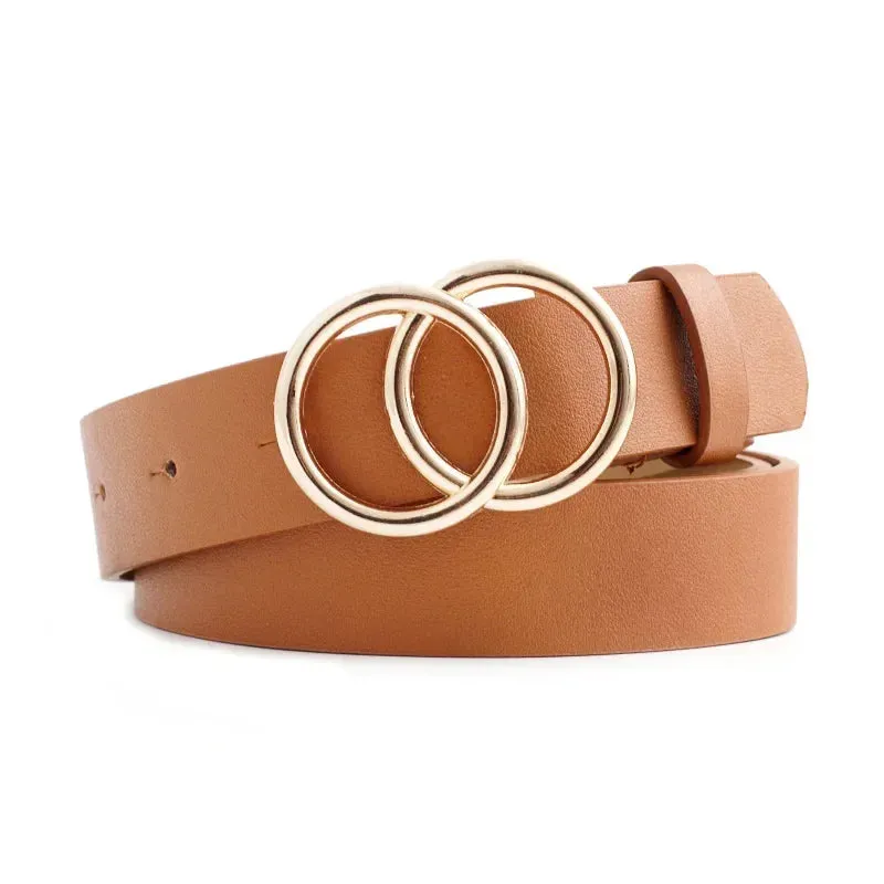 Retro Leather Belt with Double Round Buckle