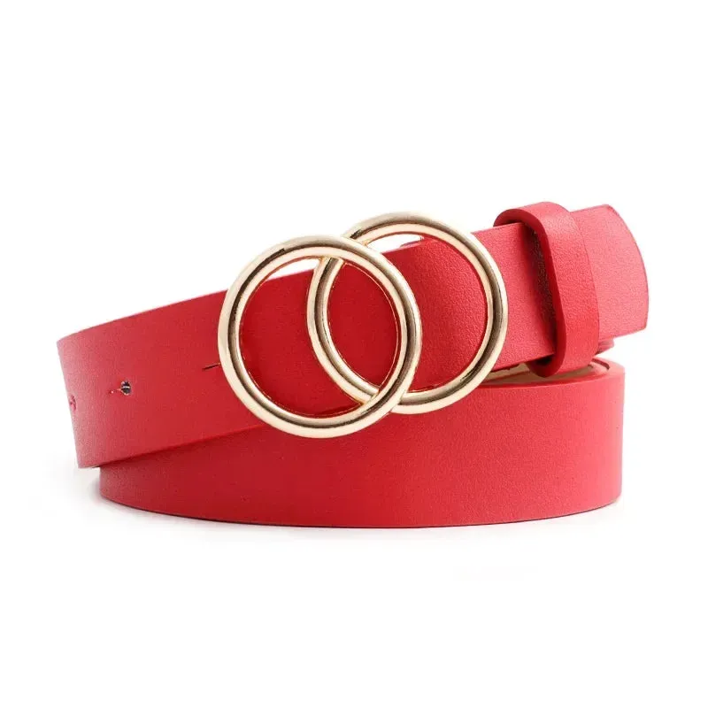 Retro Leather Belt with Double Round Buckle