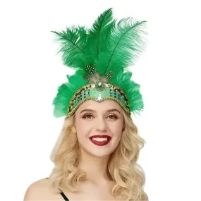Rio Carnival Samba Sequin Ostrich Feather Showgirl Costume Headdress - Green