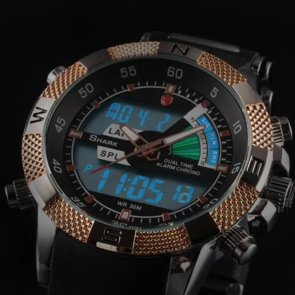 Shark Sport Watch Shark Sport Wrist Watch Dual Time Lcd Alarm Chronograph White Dial VZ800