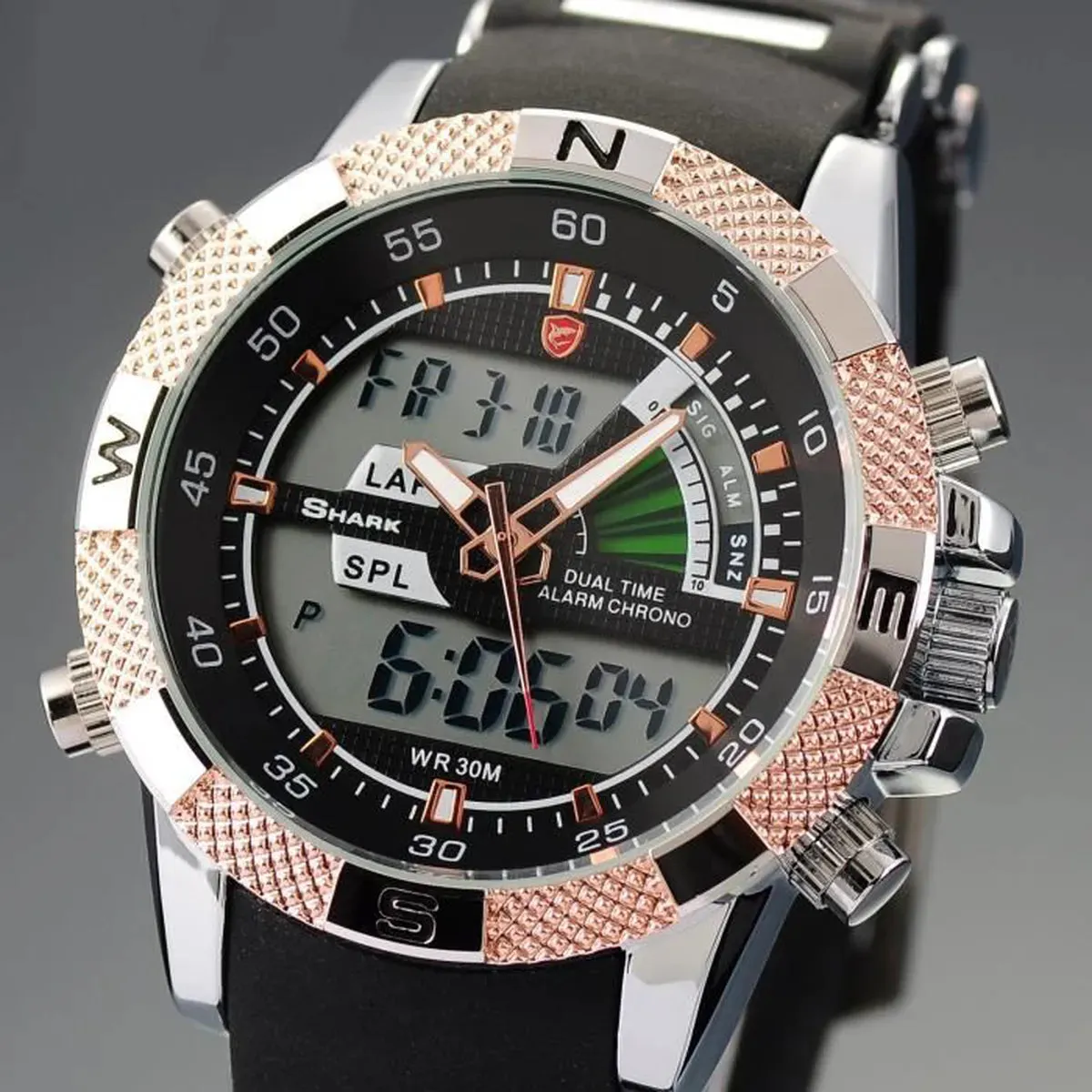 Shark Sport Watch Shark Sport Wrist Watch Dual Time Lcd Alarm Chronograph White Dial VZ800