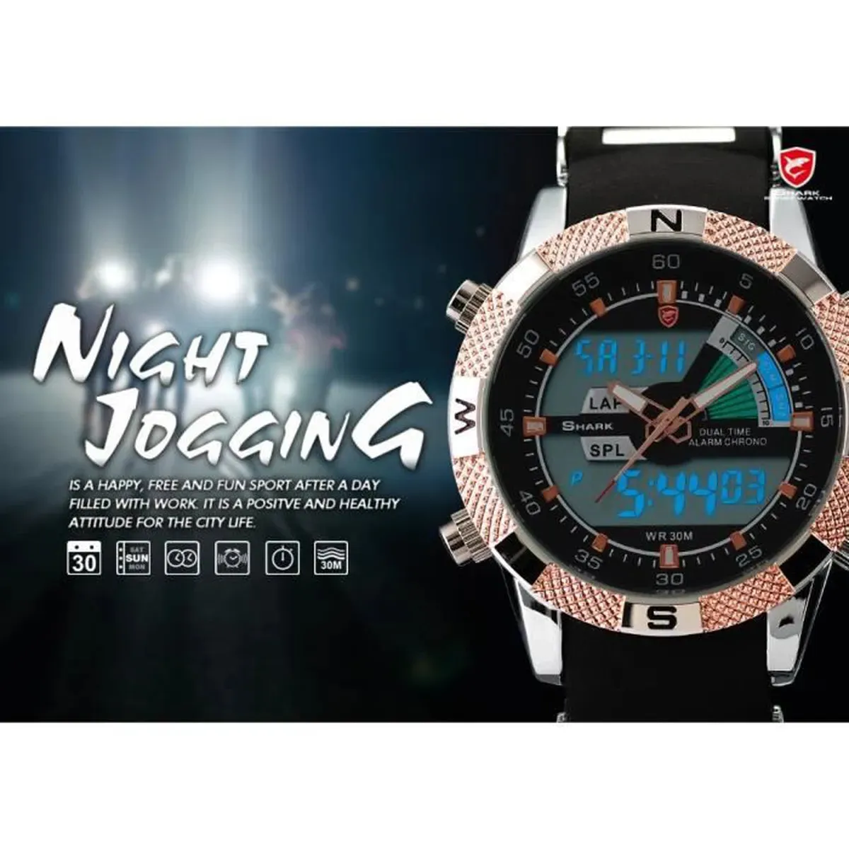 Shark Sport Watch Shark Sport Wrist Watch Dual Time Lcd Alarm Chronograph White Dial VZ800