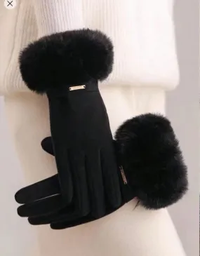Shein 1 Pair Warm Thermal Lined Windproof Fluffy Touch Screen Gloves  