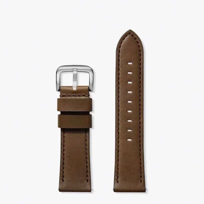 Shinola 24MM Regular Length Quick Release Dark Nut Brown Aniline Leather Watch Strap with Stainless Buckle