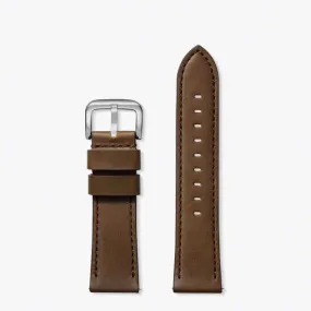Shinola 24MM Regular Length Quick Release Dark Nut Brown Aniline Leather Watch Strap with Stainless Buckle