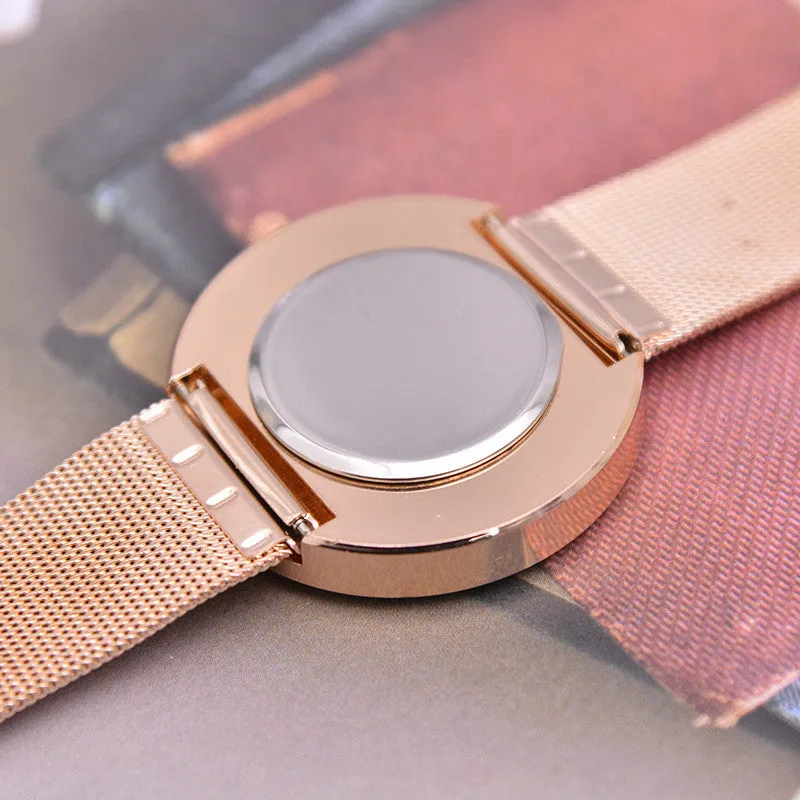 Sidiou Group Hot Sale Fashion Stainless Steel Rose Gold & Silver Band Quartz Watch Luxury Women Rhinestone Watches Mesh Strap Valentine Gift Watch