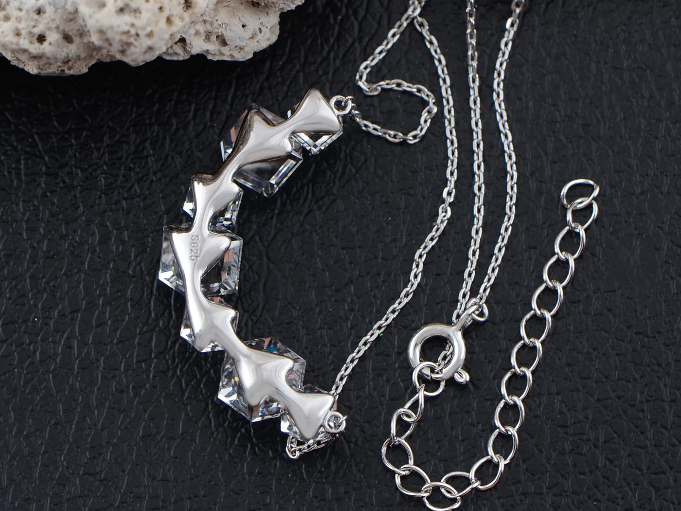 Silver 925 Chain Elements Blue Geometric Jewel Necklace