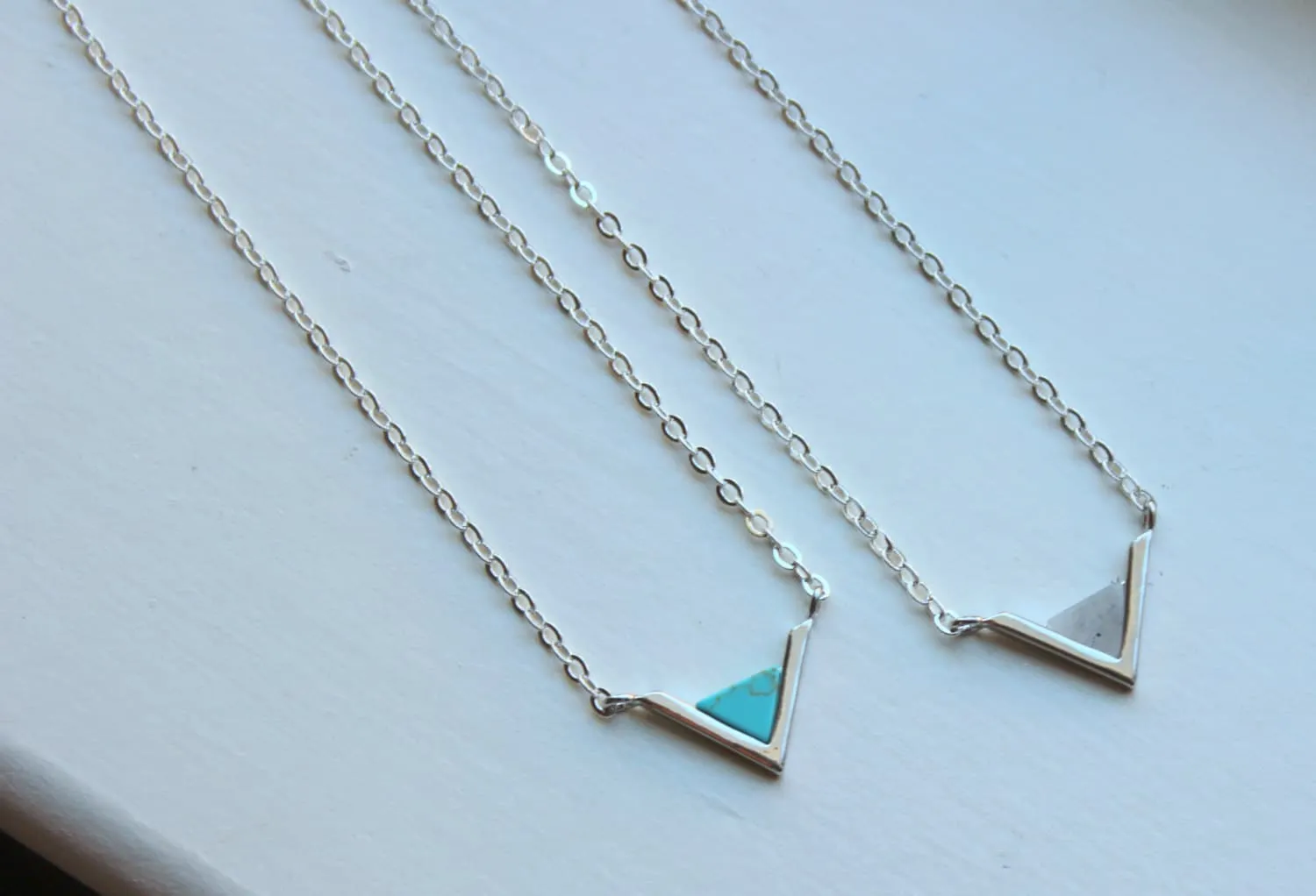 Silver Triangle Necklace Triangle Jewelry Geometric Necklace Turquoise Labradorite Marble Minimalist Jewelry Dainty Necklace Gift for Her