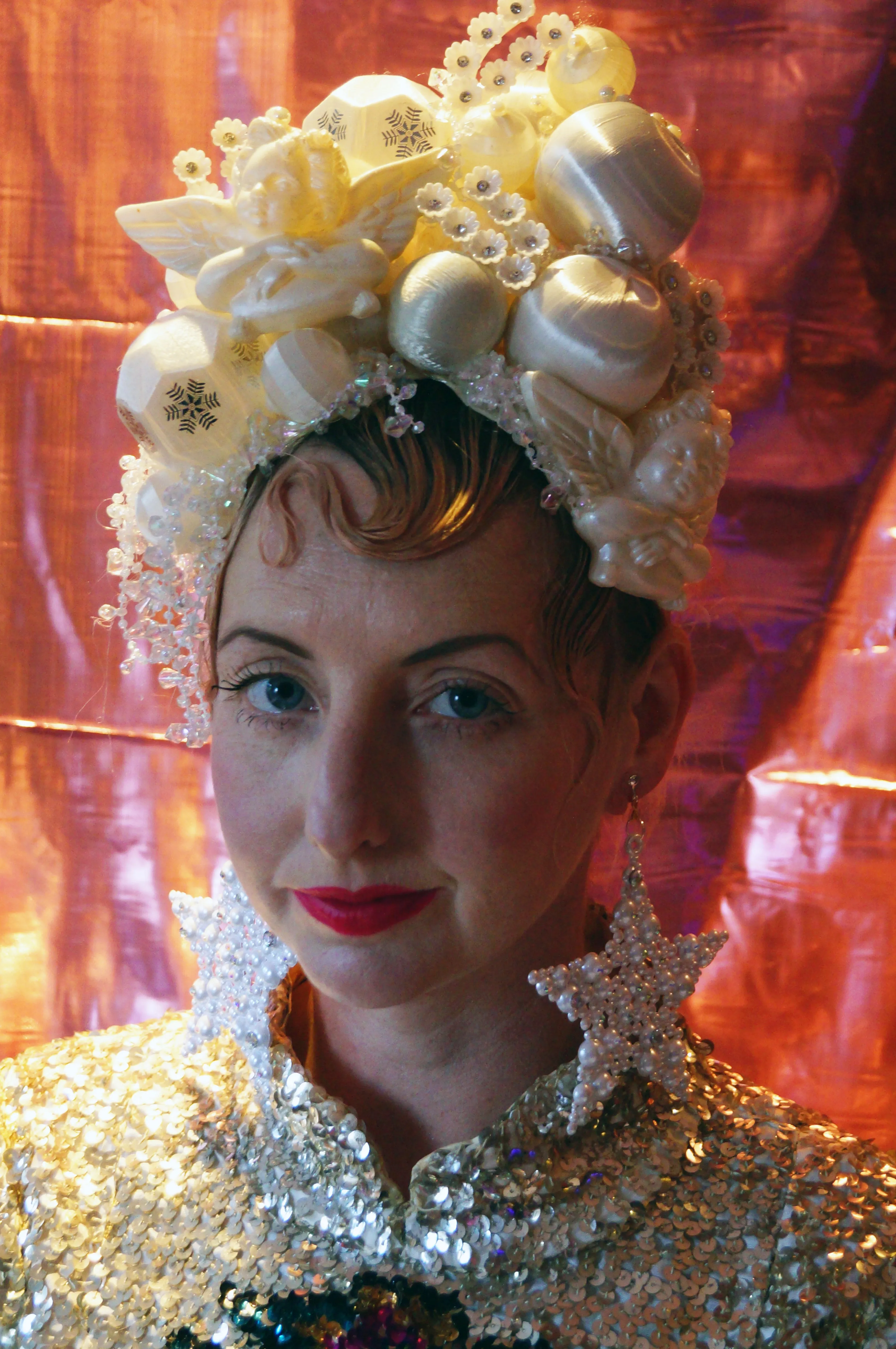 Snow Goddess Iridescent White Silk Baubles Headdress