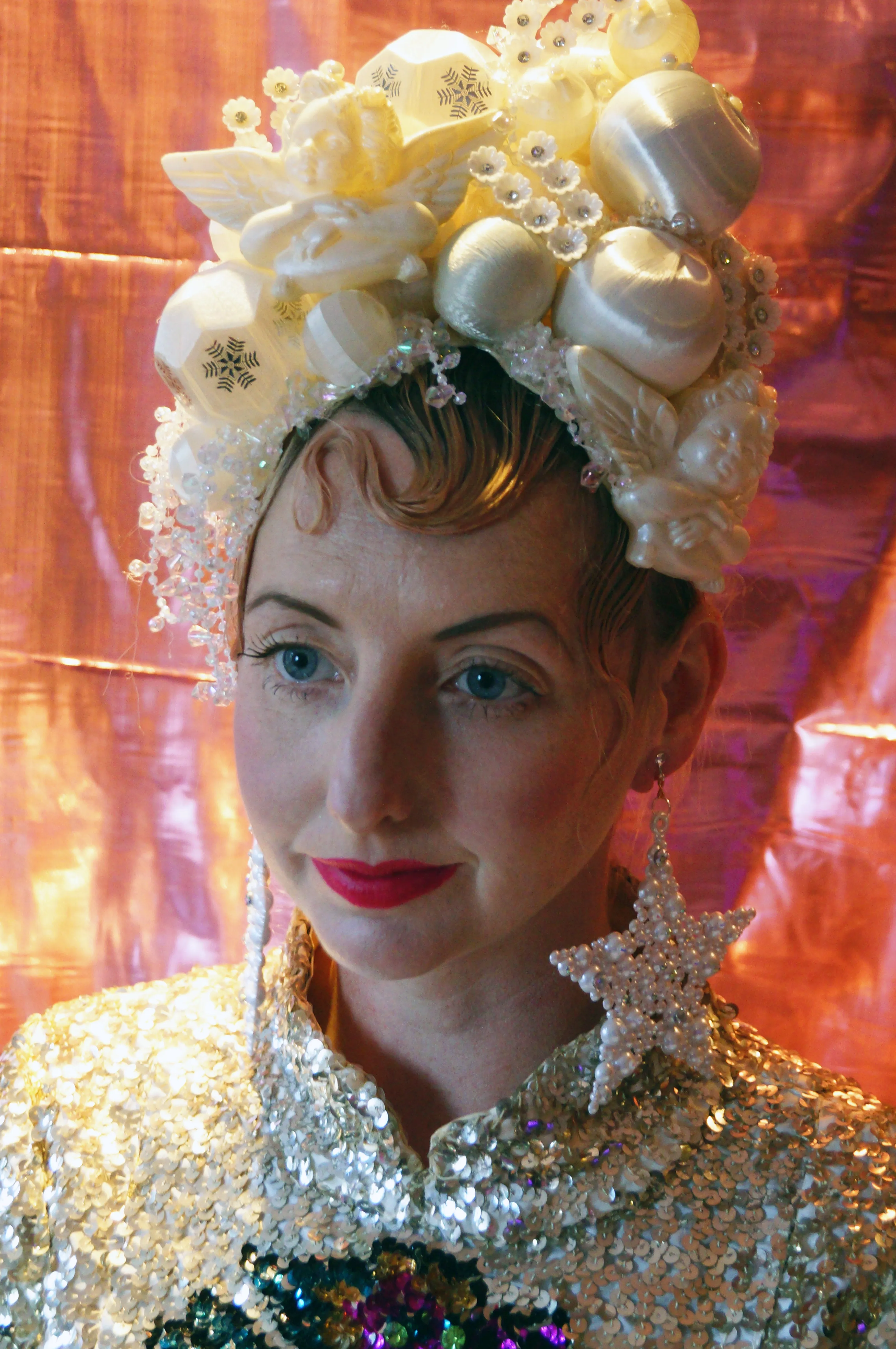 Snow Goddess Iridescent White Silk Baubles Headdress