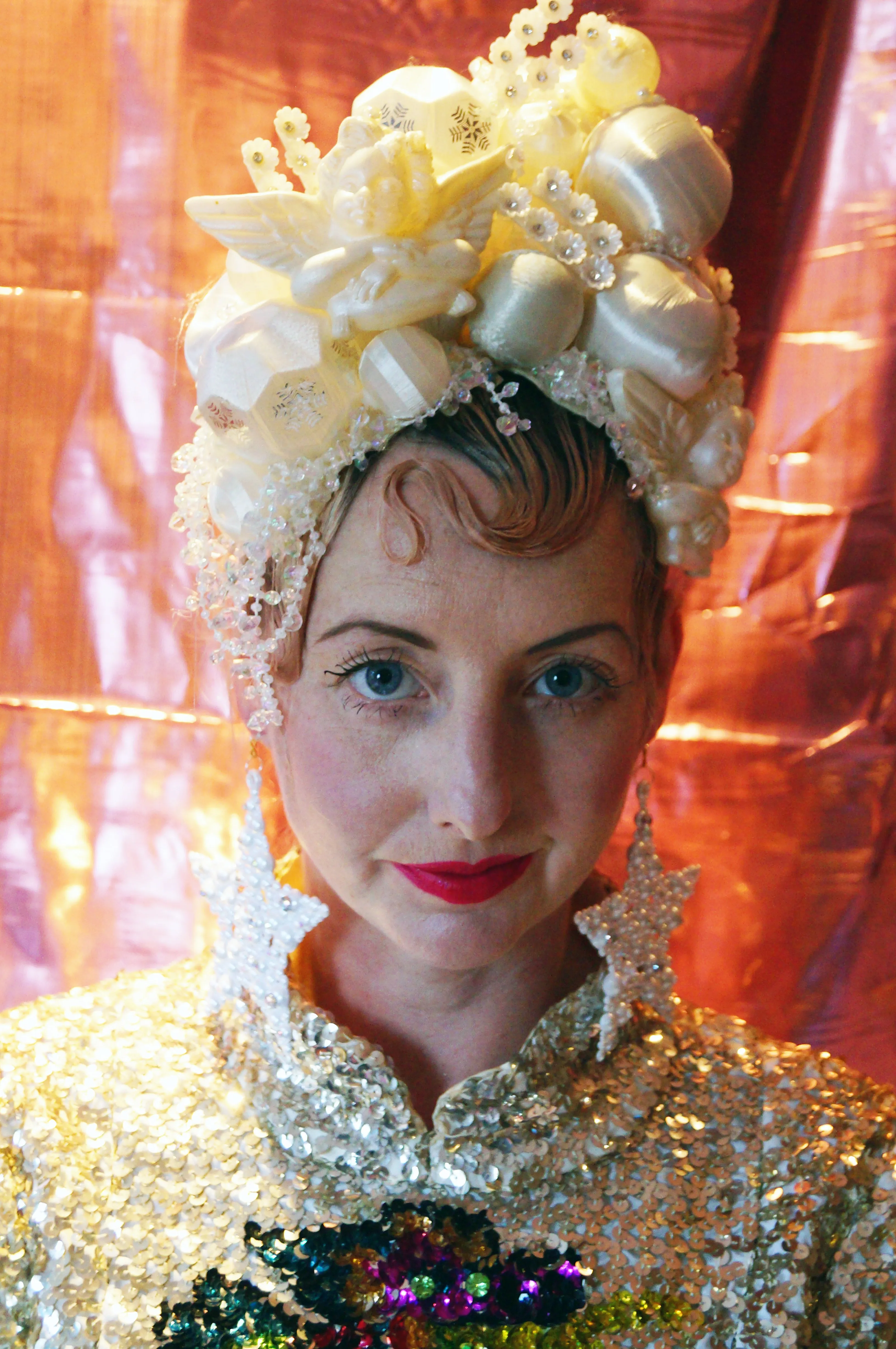 Snow Goddess Iridescent White Silk Baubles Headdress