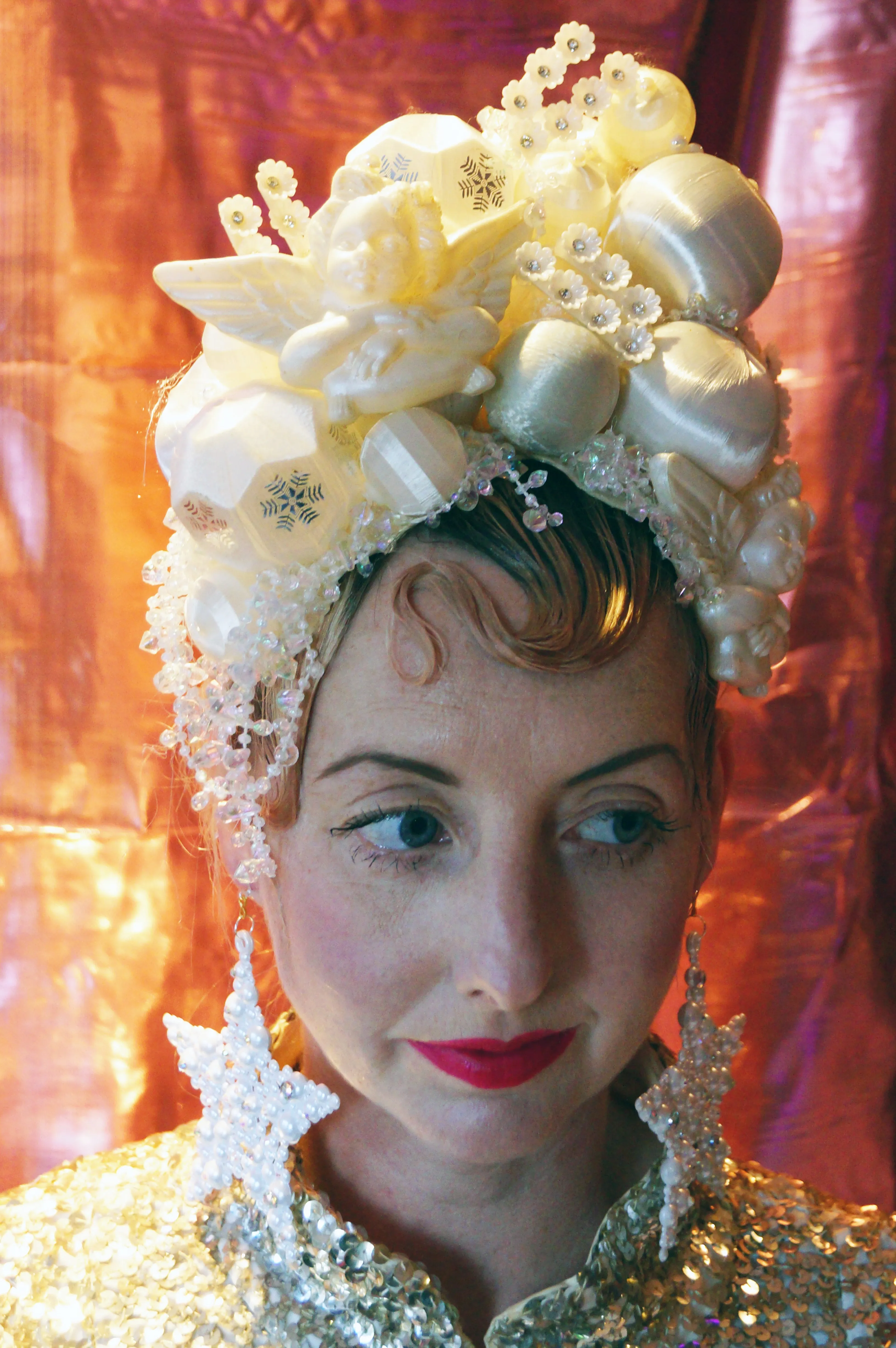 Snow Goddess Iridescent White Silk Baubles Headdress