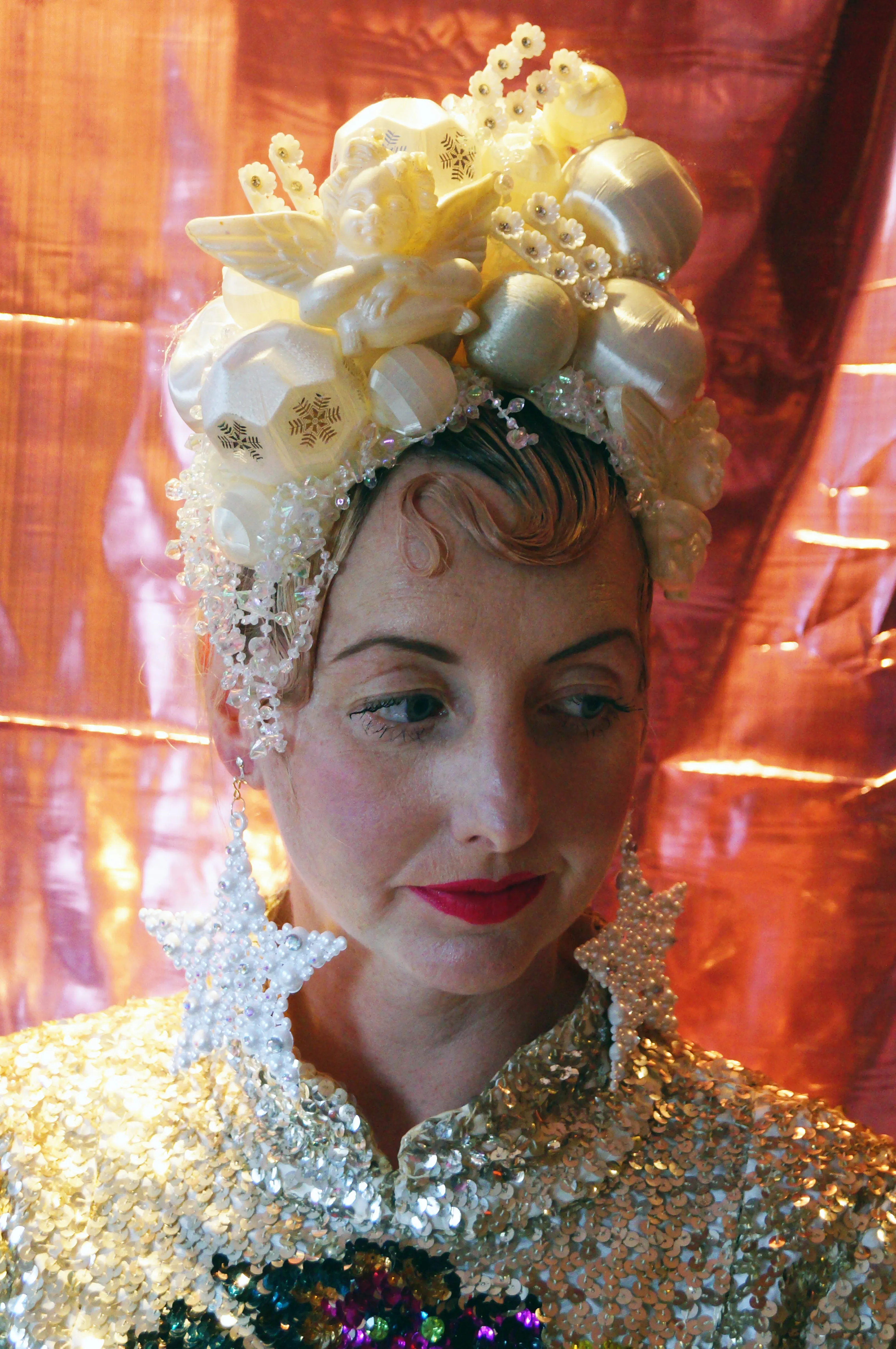 Snow Goddess Iridescent White Silk Baubles Headdress
