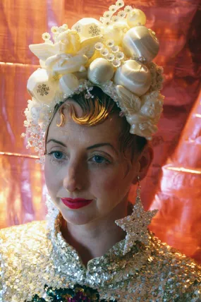 Snow Goddess Iridescent White Silk Baubles Headdress