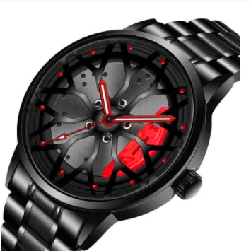 Steel Watch Brand Car Wheel Rim Hub Watches Super Car Rim Hub  Watch Stainless Steel Wholesale Watch for Car GTR