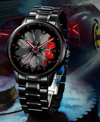 Steel Watch Brand Car Wheel Rim Hub Watches Super Car Rim Hub  Watch Stainless Steel Wholesale Watch for Car GTR